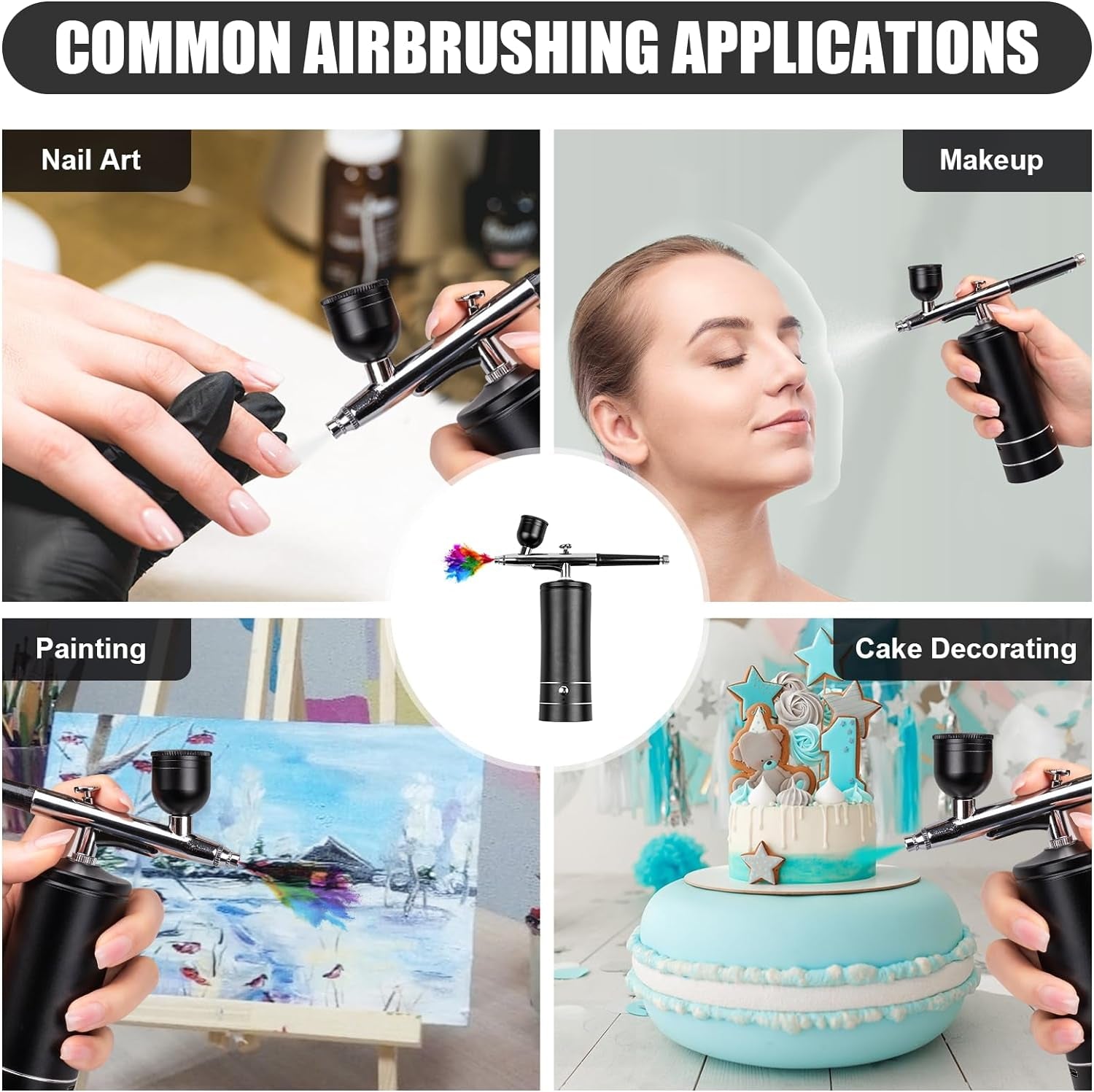 Airbrush Kit Rechargeable Cordless Airbrush Compressor, Non-Clogging High-Pressure Air Brush Set with 0.3Mm Nozzle and Cleaning Brush Set for Makeup, Barber, Nail Art, Cake Decor