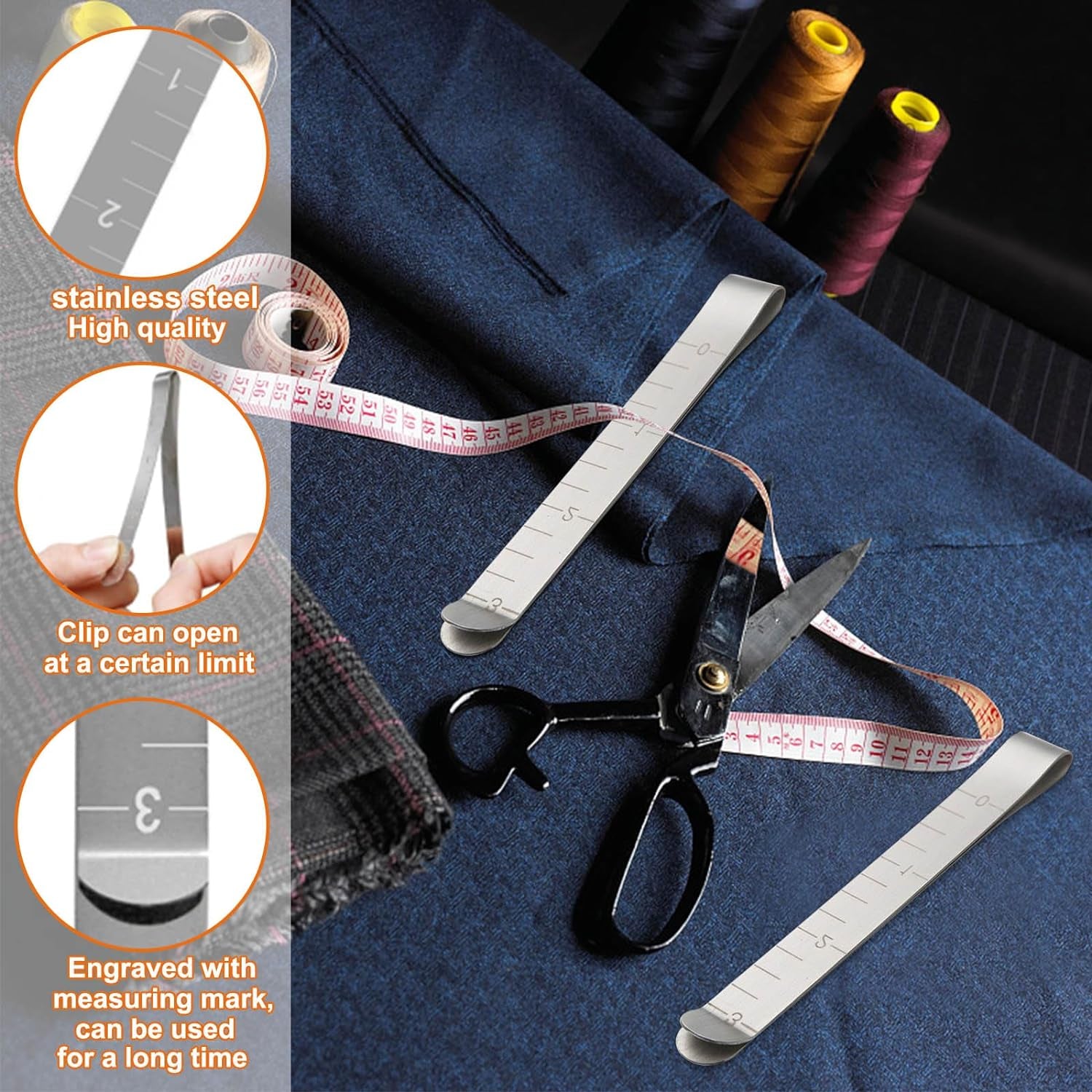 Set of 20 Sewing Clips, Stainless Steel Hemming Clips 3 Inches Measurement Ruler Quilting Supplies, Hem Marker, Sewing Supplies and Accessories