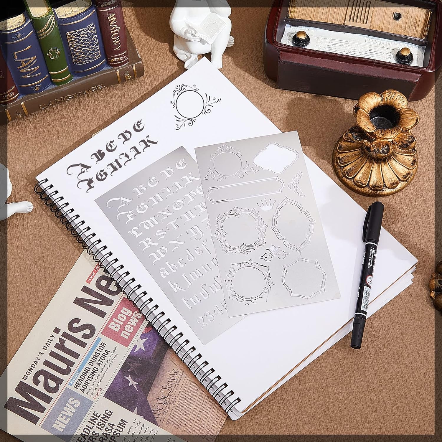 8 Pcs 4 X 7 Inch Stainless Steel Stencils Stencils Alphabet Number Stencils for Journaling Metal Stencils Bookmark Vintage Flower Vines Stencils for DIY Engraving Painting (Stylish Style)