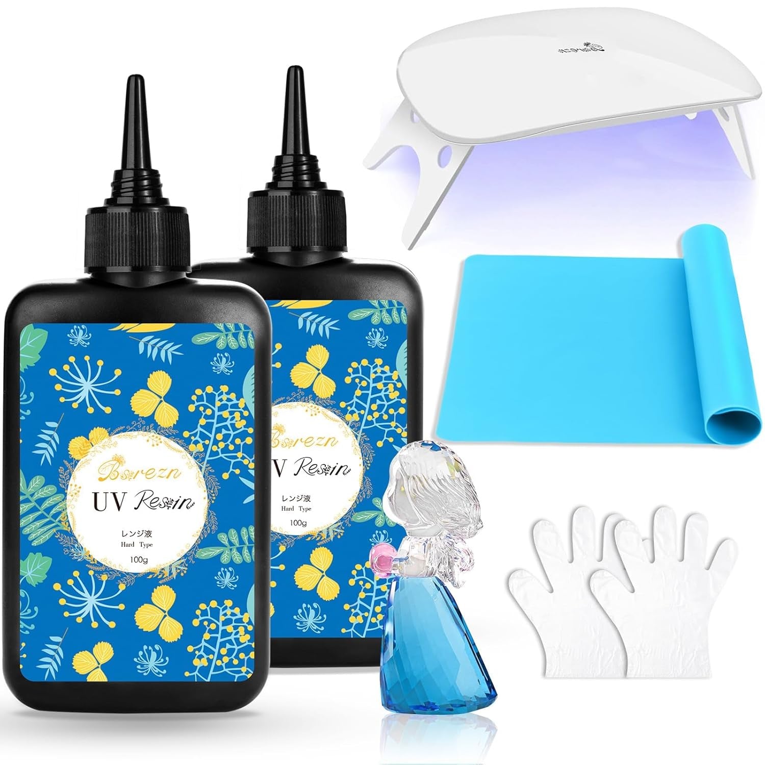UV Resin Hard, Crystal Clear UV Cure Epoxy Resin Kit Premixed Resina UV Transparent Solar Activated Glue for Jewelry Making Fast Curing 100G with Wooden Stick