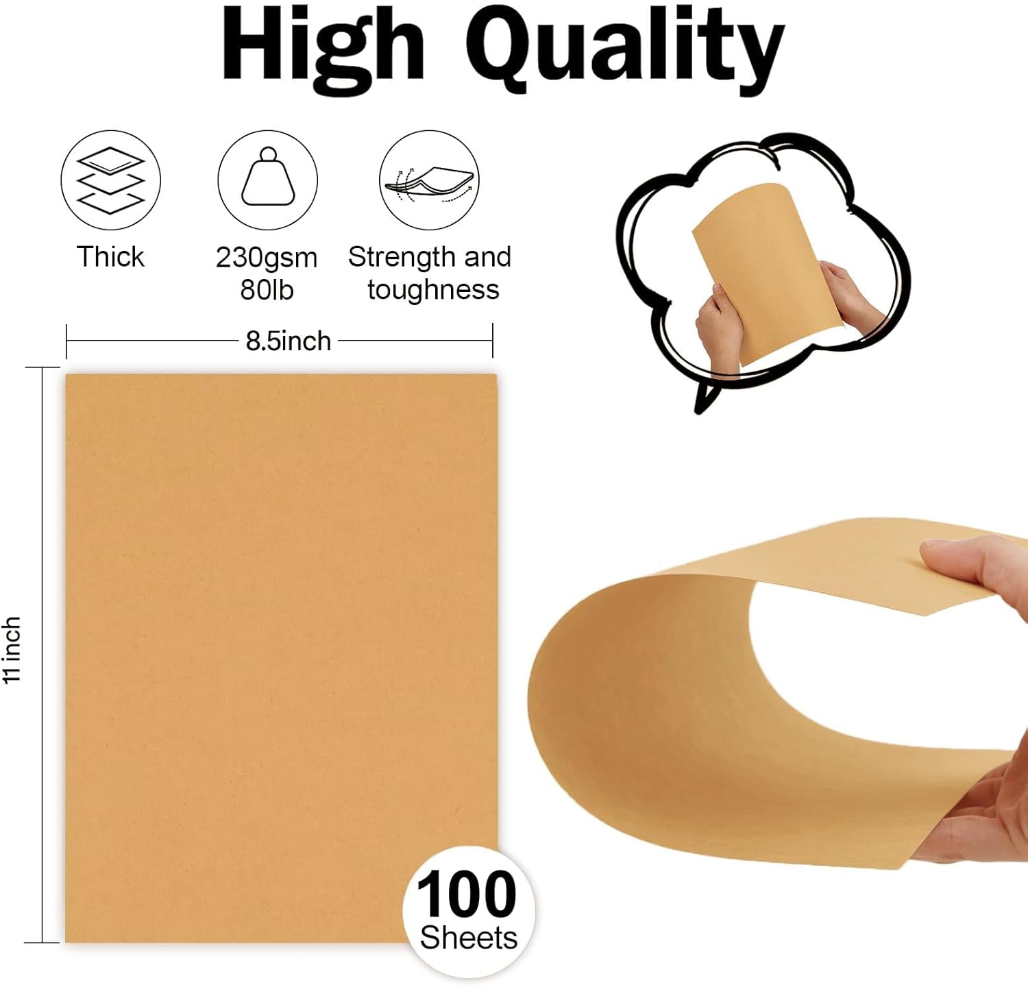 100 Sheets Light Brown Cardstock 8.5 X 11 Kraft Paper,  80Lb Card Stock Printer Paper for Invitations, Menus, Crafts, DIY Cards