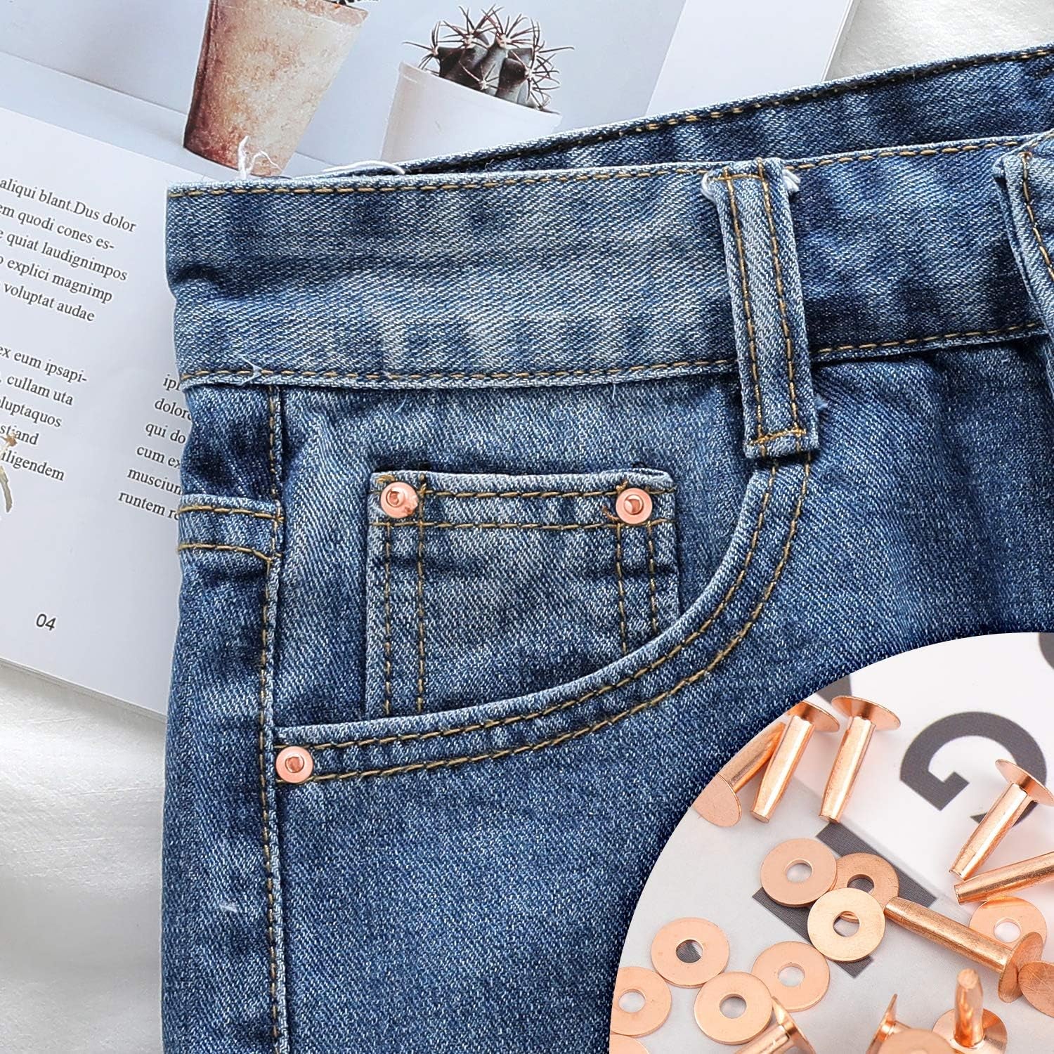 20Pack Copper Rivets and Burrs (14Mm and 19Mm) with 2Pcs Punch Rivet Tool for Belts, Bags, Collars, Leather-Crafting, Bracelets