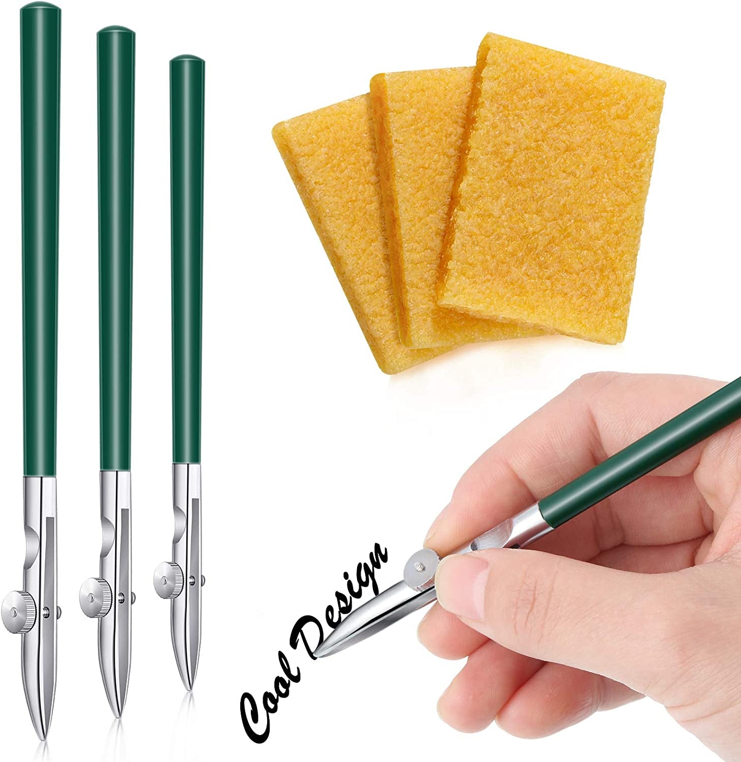 6 Pieces Art Ruling Pen 3 Sizes Masking Fluid Pen and 50 X 35 X 5 Mm Glue Residue Eraser, Ruling Ink Pen Set for Watercolor Drawing Mounting Art Artists Supplies (Green)
