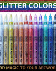 Acrylic Glitter Paint Marker Pens, Ultra Fine Point 0.7Mm - Sparkle Paint Pens for Rock Painting, Stone, Ceramic Glass, Wood, Card Stock, Canvas, DIY Crafts - Set of 12