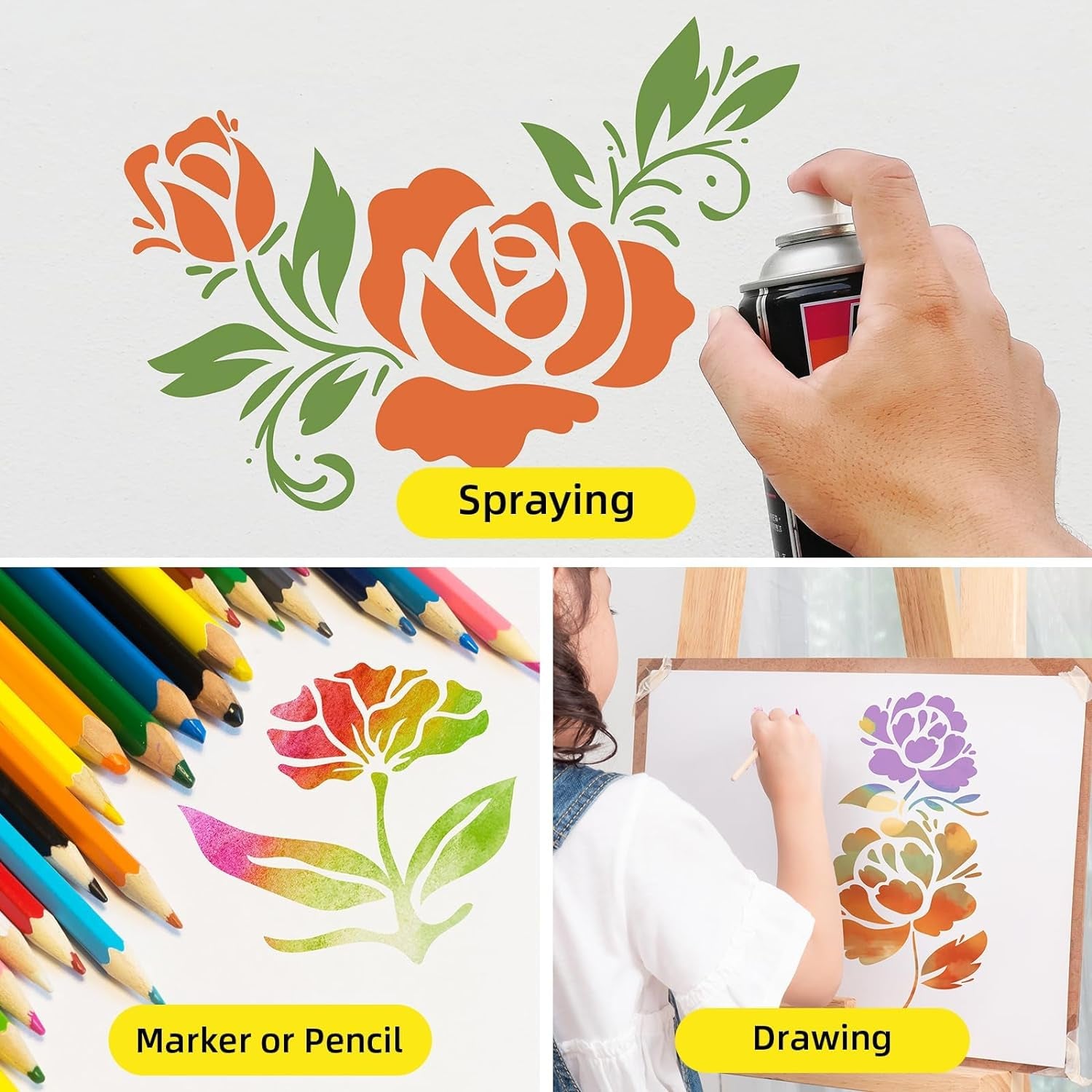 10 Pieces Flower Stencils Reusable Flower Stencils Templates for Painting on Wood Wall Floral Stencil for Painting on Furniture Canvas Paper Fabric