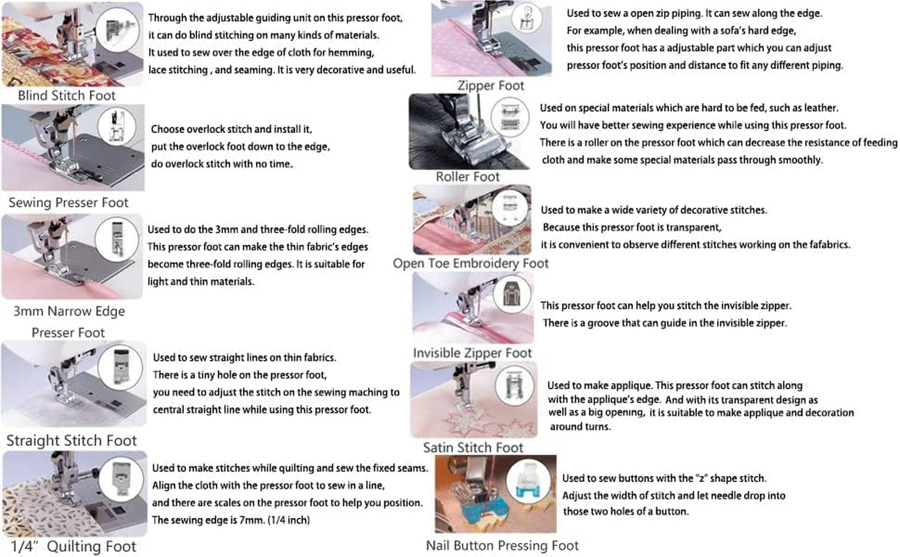 11Pcs Presser Feet, Sewing Machine Kit Household DIY Spare Parts Accessories for Sewing Machine Brother Singer Janome Toyota