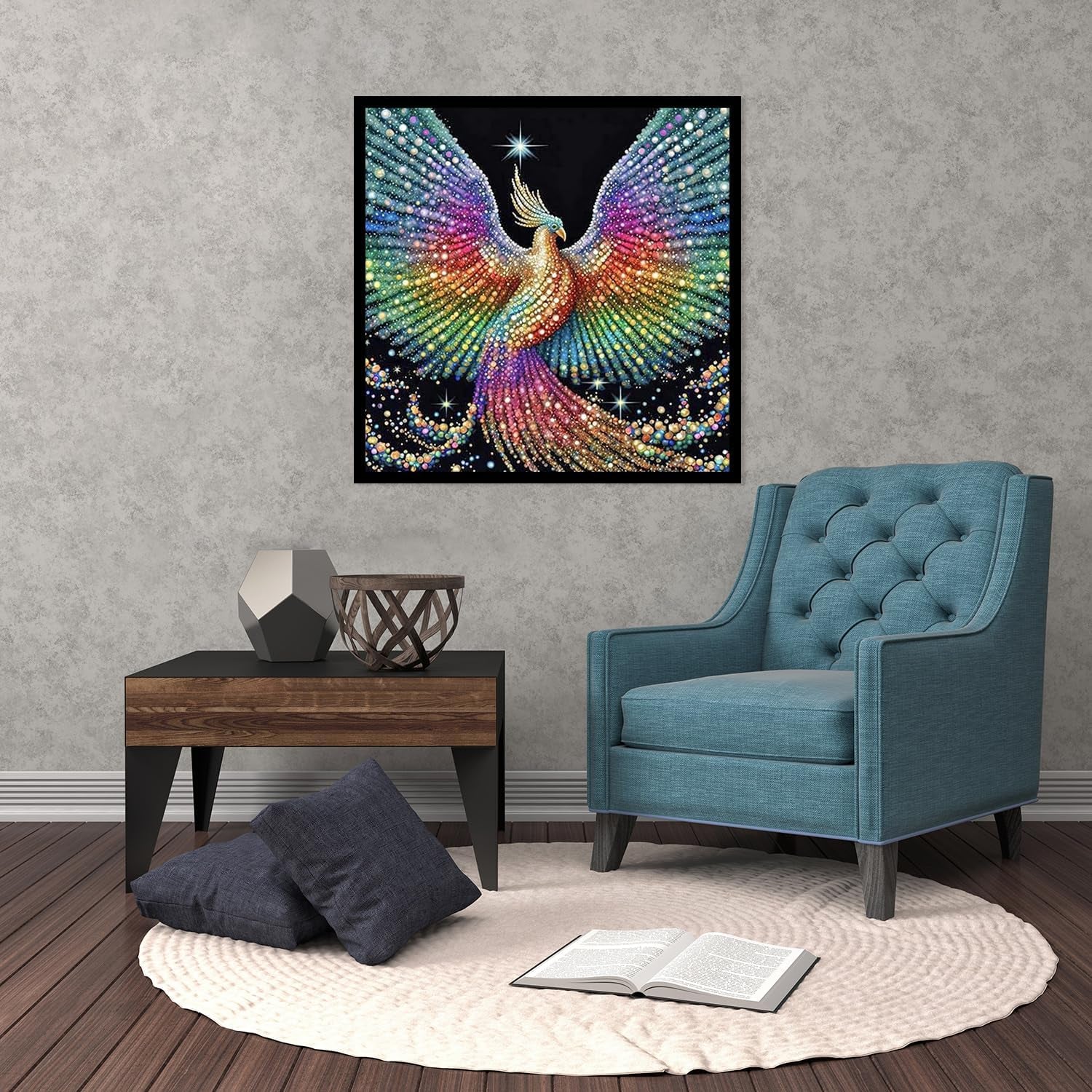 5D Phoenix Diamond Painting Kits for Adult, Fire Phoenix Full Drill round Diamond Cross Stitch Colorful Painting by Number Rhinestone Embroidery Arts Craft Diamond Art 12X12 Inch