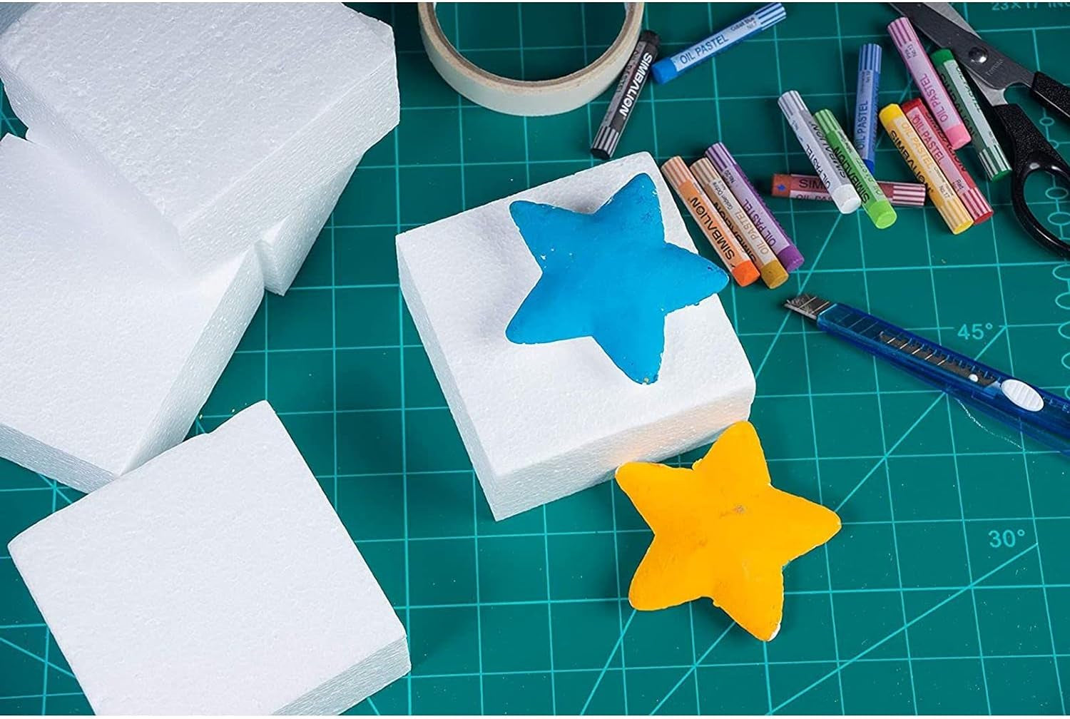 12 Pack Foam Blocks for Crafts, Polystyrene Brick Rectangles for Floral Arrangements, Art Supplies, Holiday Decor (4 X 4 X 2 In, White)