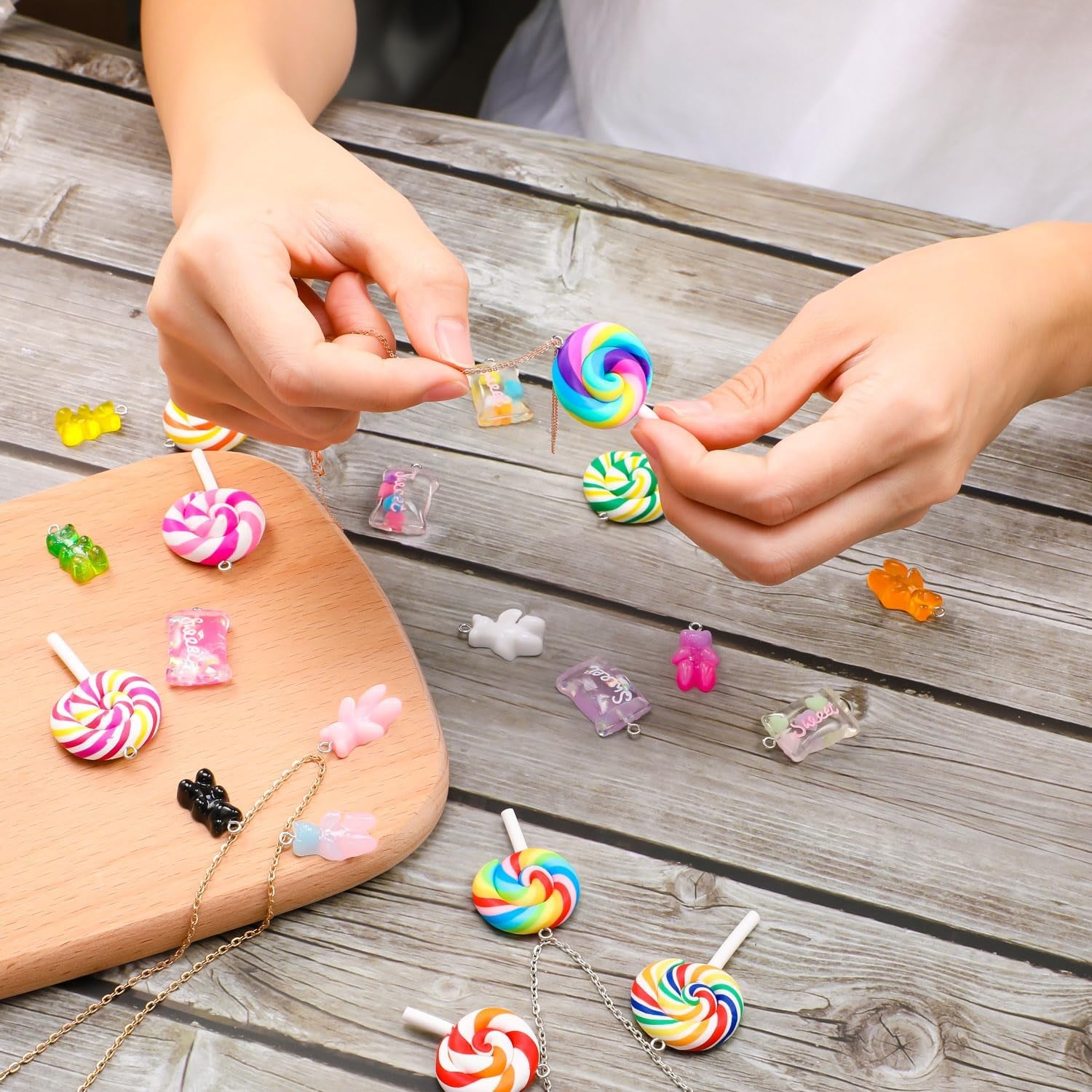 70 Pieces Colorful Candy Pendant Charm for Jewelry Making Cute Bear Lollipops Polymer Clay Resin Charms for DIY Keychain Necklace Bracelet Earring Craft