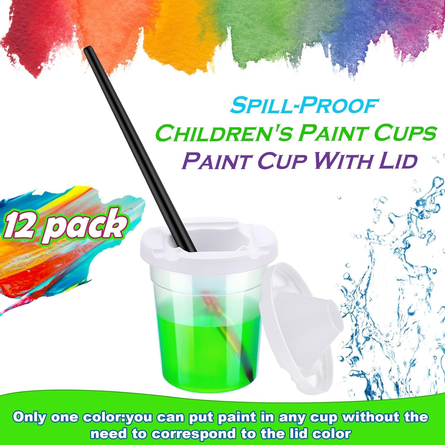 12 Packs No Spill Paint Cups with Lids for Kids Reusable Spill Proof Paint Cups for Classroom Arts Crafts Supplies