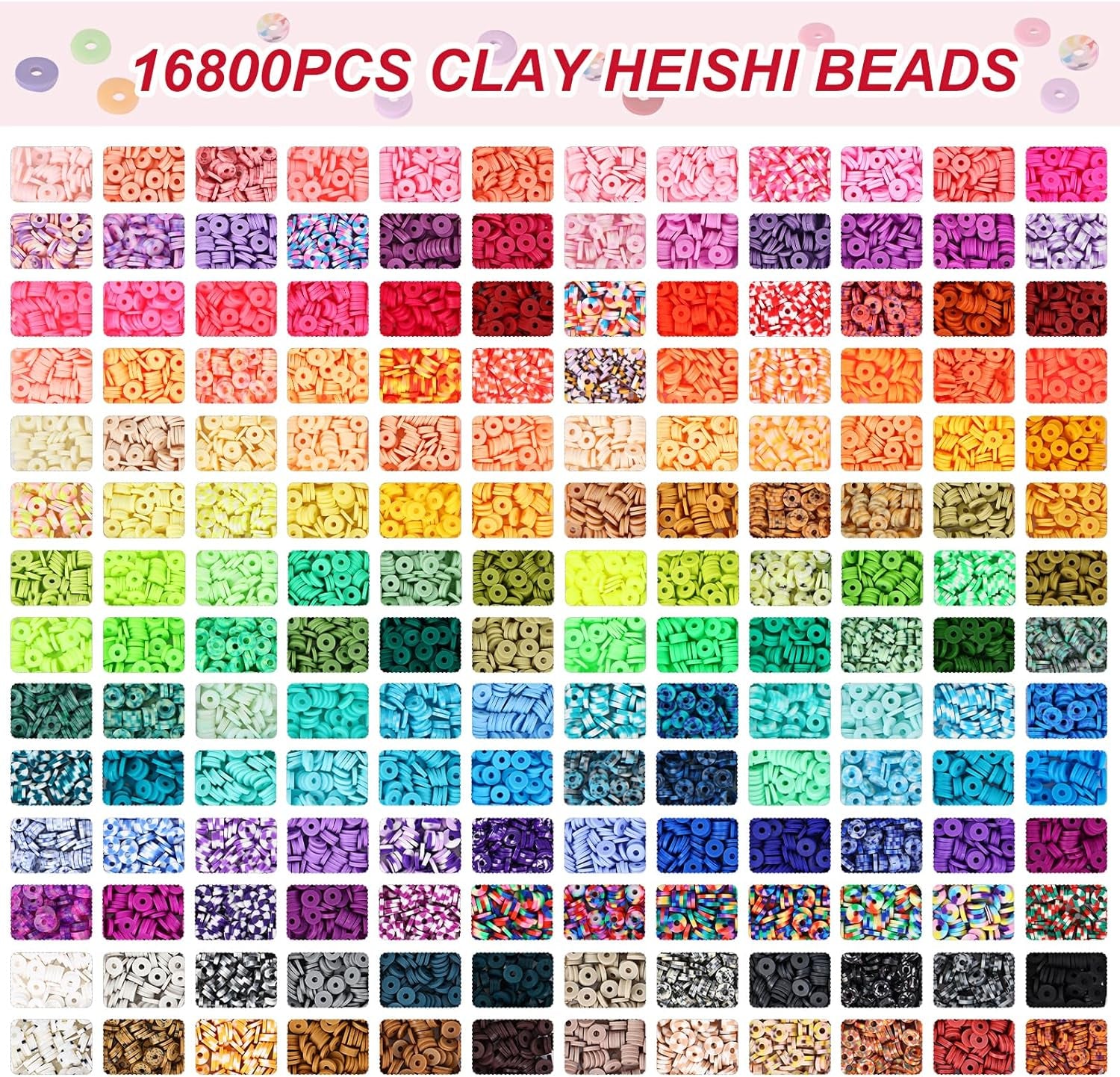 16800Pcs Clay Beads Bracelet Making Kit, 168 Colors Polymer Beads Spacer Heishi Beads, Flat Preppy Beads for Jewelry Making Kit with Charms, DIY Crafts Gift