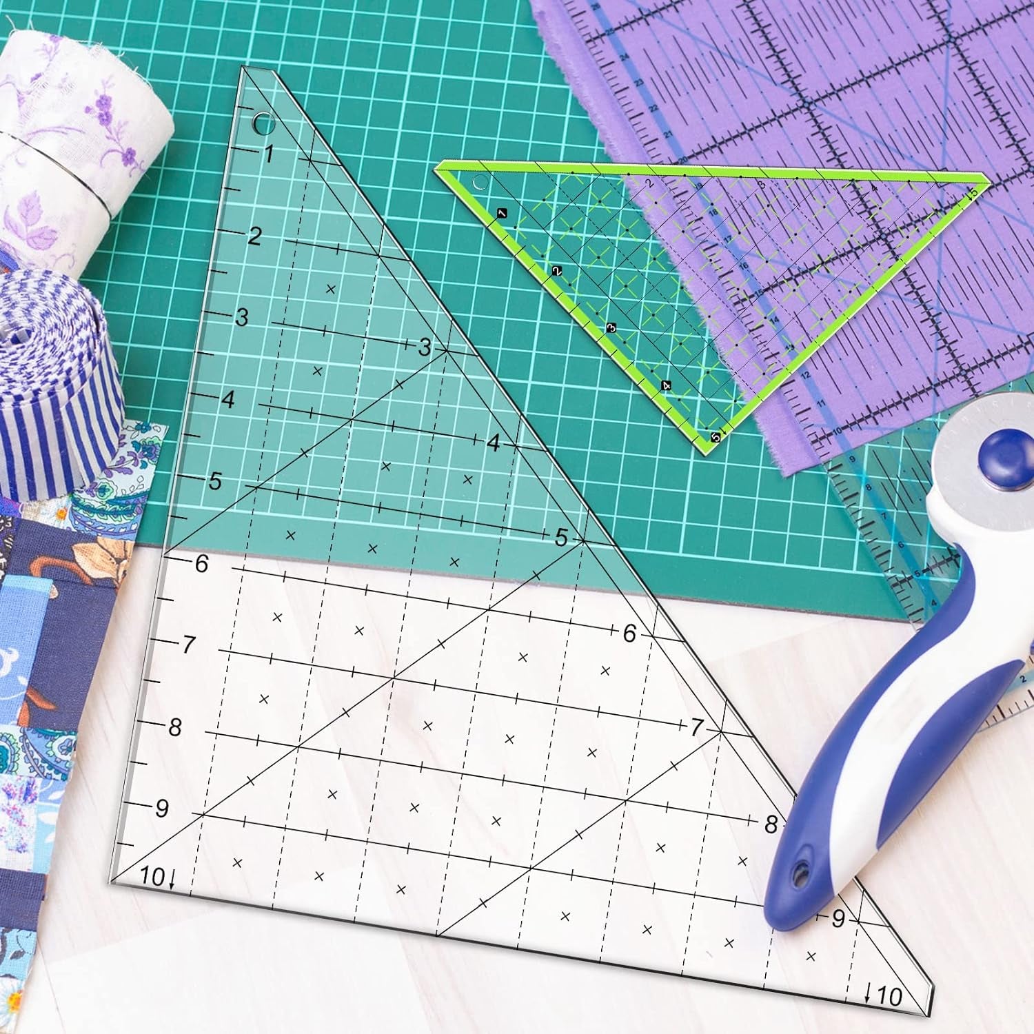 2 Pieces Folded Corner Ruler Acrylic Folded Corner Clipper Tool Simplicity 45 Degree Triangle Ruler and Quilting Template for Sewing Cutting Cutter Tools, Transparent