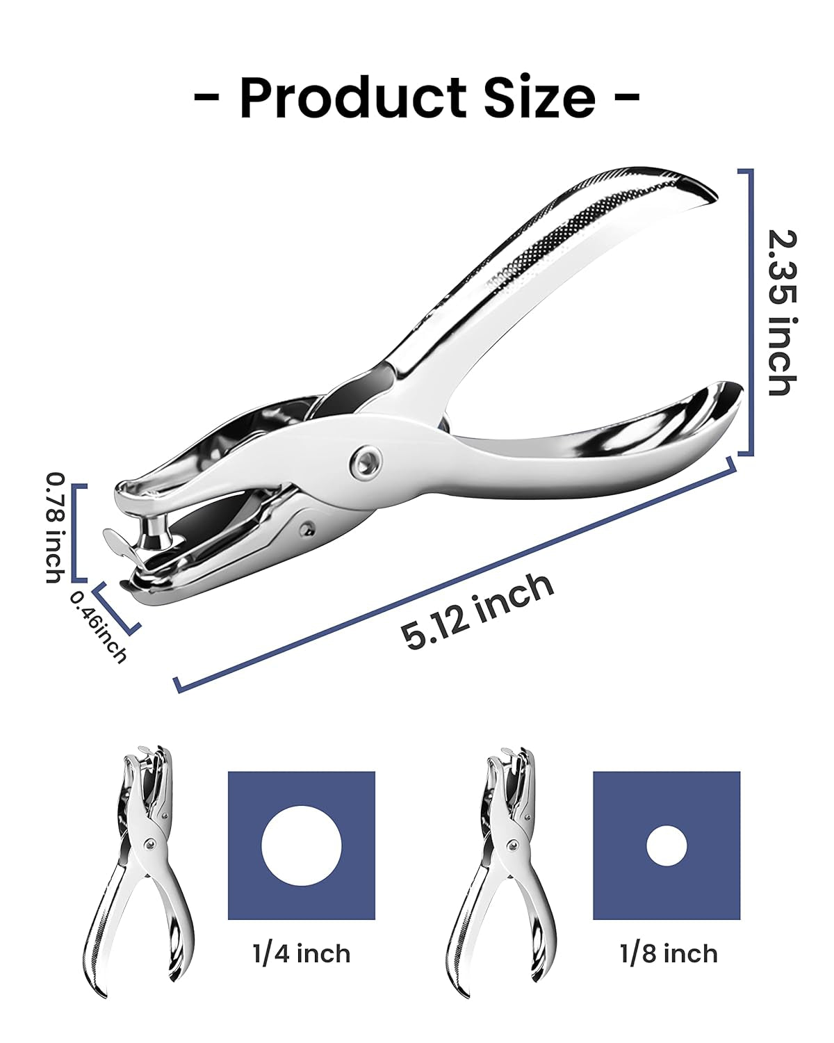 2 Pcs Hole Punch, 1/4 Inch and 1/8 Inch Single Hole Punch,  Hole Puncher Single, Hole Puncher for Crafts, Tags, Tickets, Circle Paper Punches with 6 Sheet Capacity for Home, Office, School