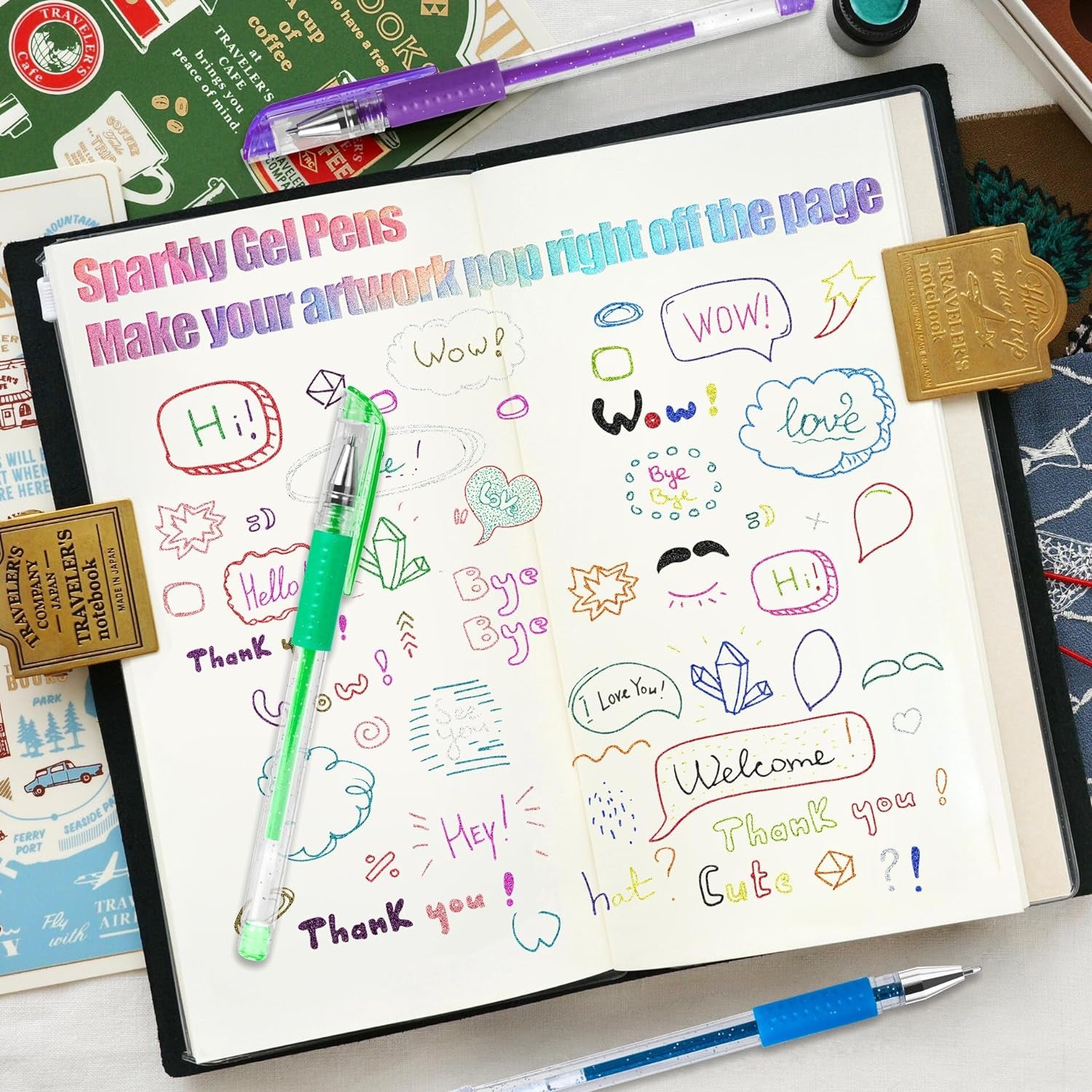 Glitter Gel Pens for Adult Coloring Books, 36 Colors Gel Marker Set Colored Pen with 40% More Ink for Kids Drawing, Doodling, Crafts and Taking Note