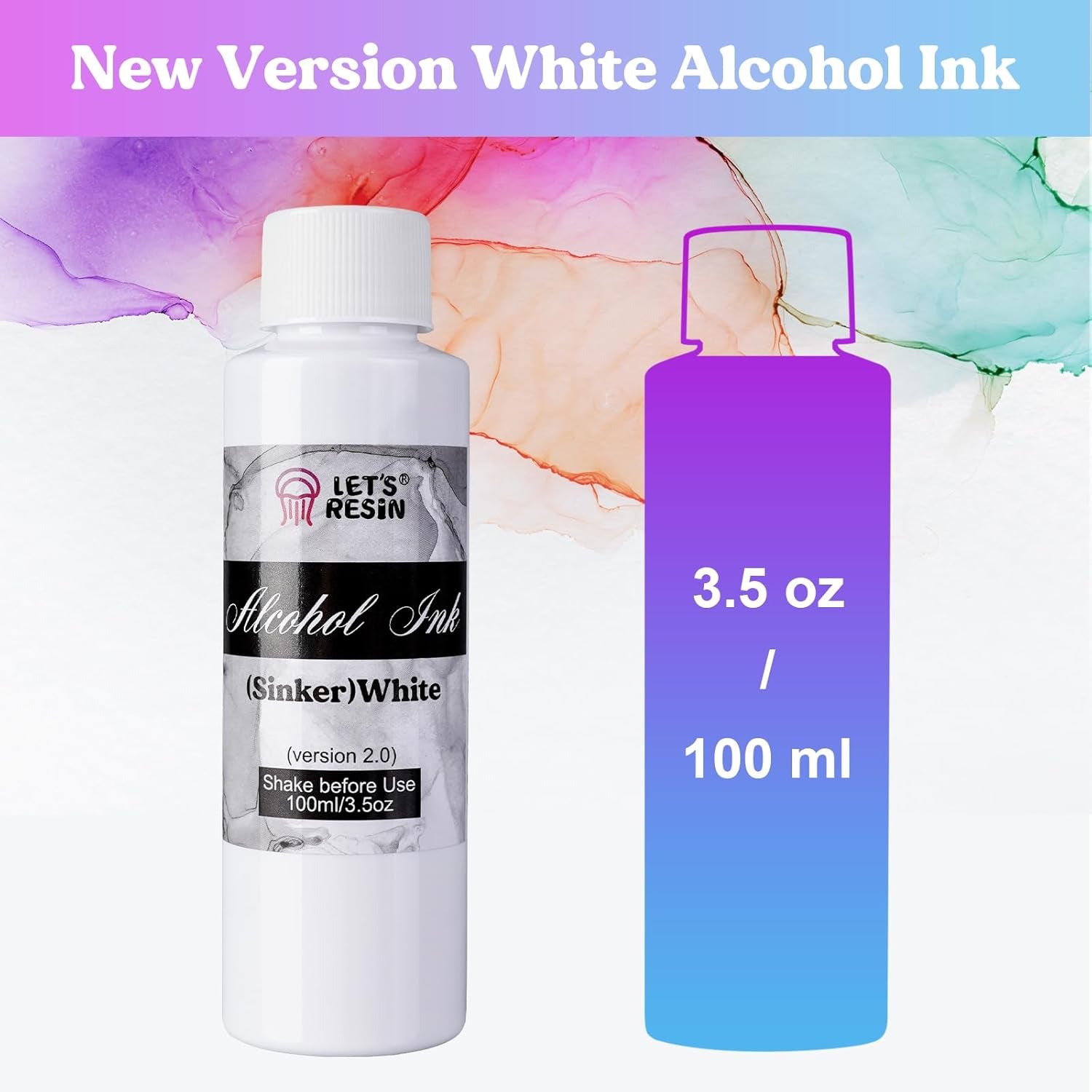 White Alcohol Ink for Epoxy Resin, Upgraded White Alcohol Ink 3.5Oz/100Ml, Alcohol-Based Resin Ink, White Resin Pigment for Resin Petri, Tumblers, Painting, Resin Art