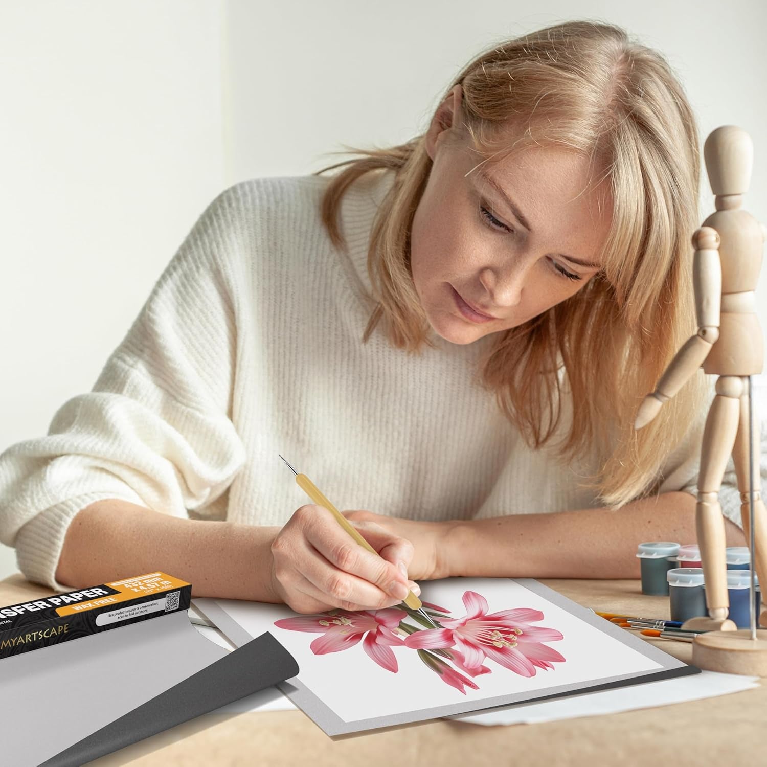 Graphite Transfer Paper Roll, Wax-Free, 17&quot; X 15Ft Transfer Paper Roll, Graphite Paper, Precise Carbon Paper Ideal as Tracing Paper for Drawing