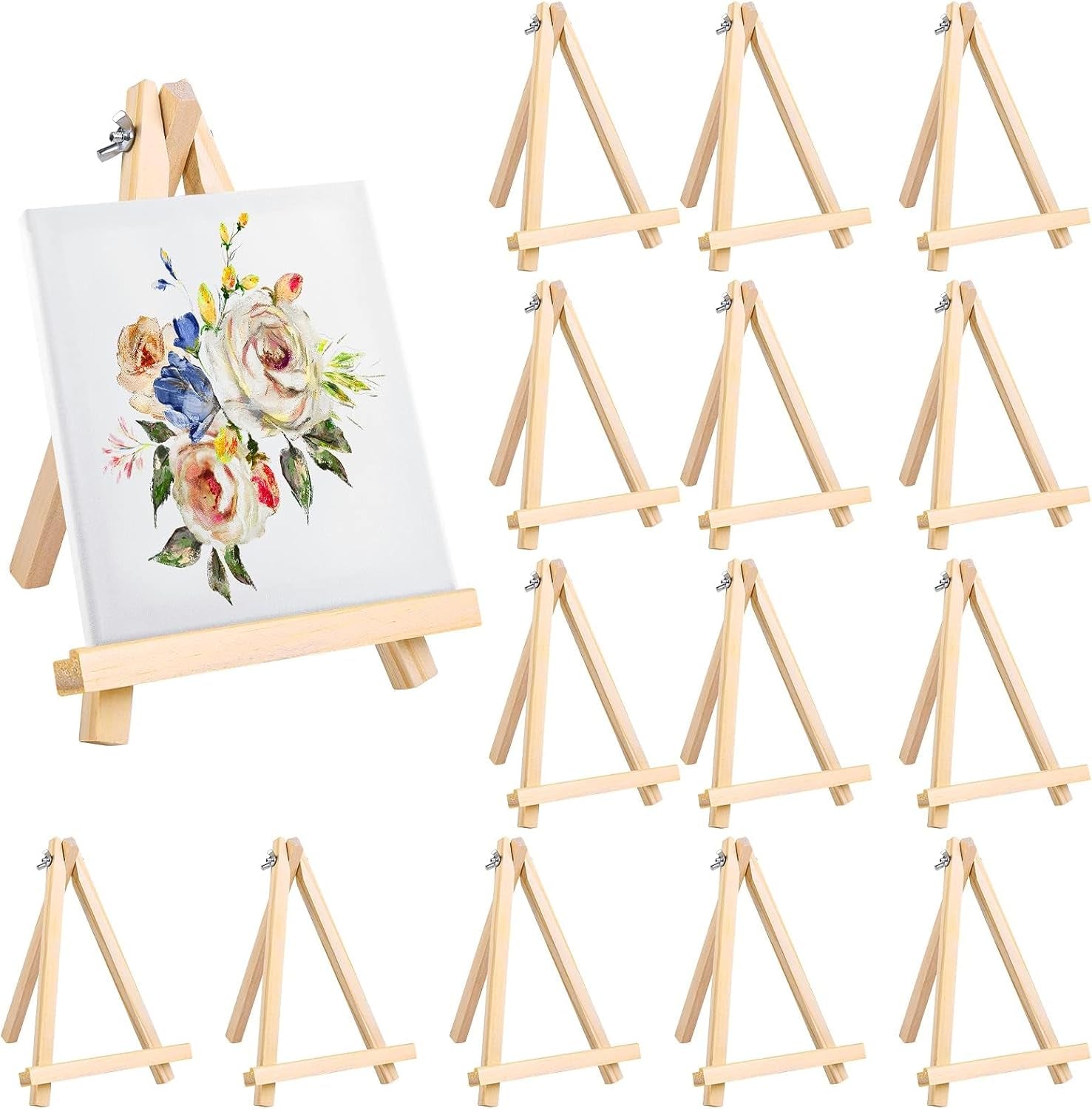 12 Pack Table Top Easels for Painting, 9.5 Inch Painting Easel Natural Wooden Canvas Stand Foldable A-Shaped Frame Wood Display Canvases Easels Set for Adults Artist Students