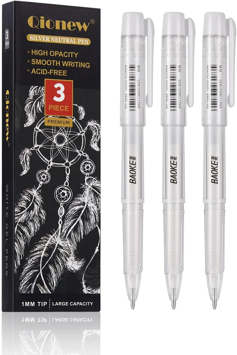 3 Colors Gel Pen Set - White, Gold and Silver .1Mm Extra Fine Point Pens Gel Ink Pens Opaque Archival Ink Pens for Black Paper Drawing, Sketching, Illustration, Card Making, Bullet Journaling