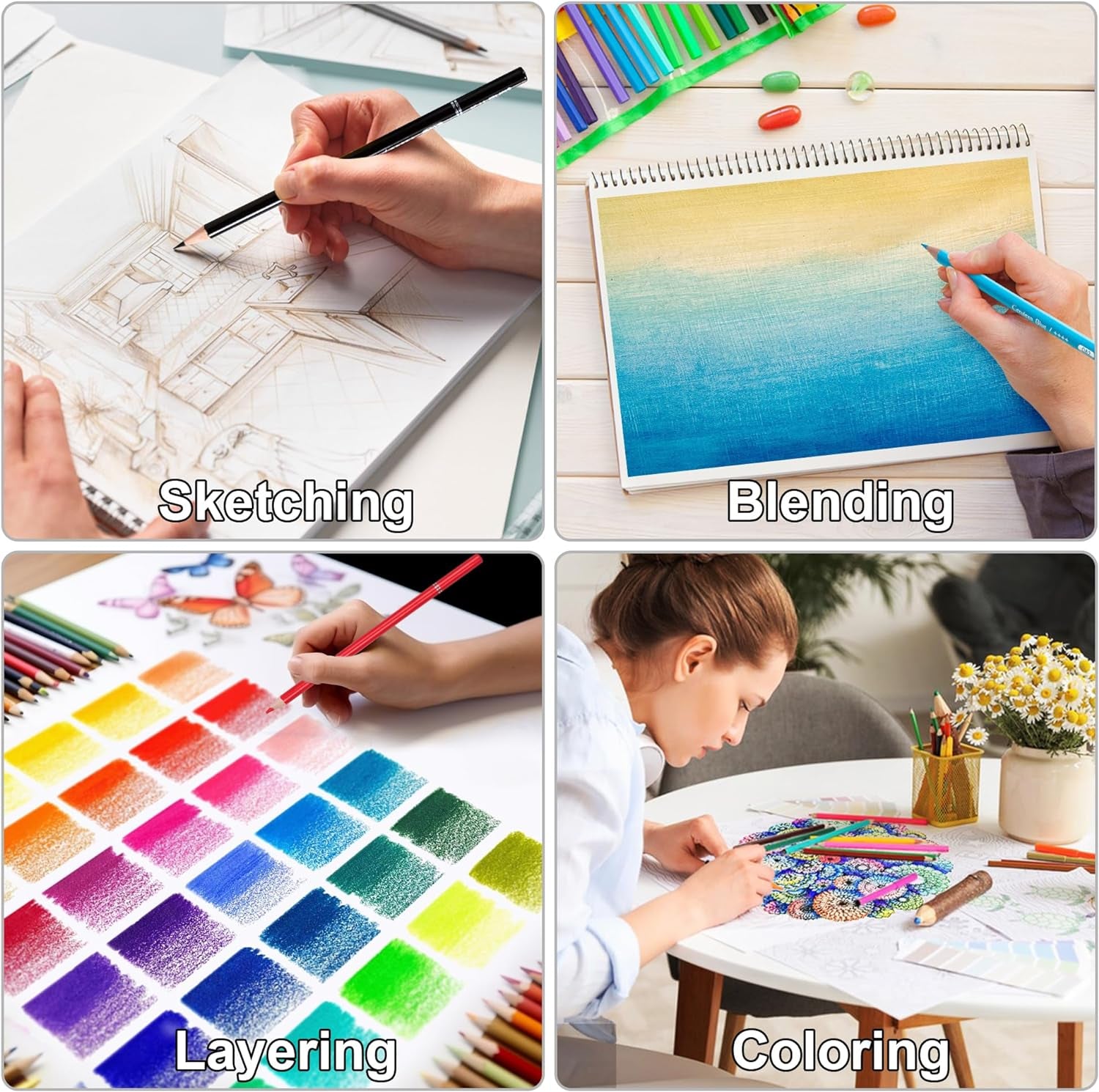 200 PCS Colored Pencils Set for Adult Coloring Books with Tutorial & Color Chart, 180 Artists Colored Pencils, 12 Watercolor Pencils, Art Supplies Gift, Portable Zipper Case