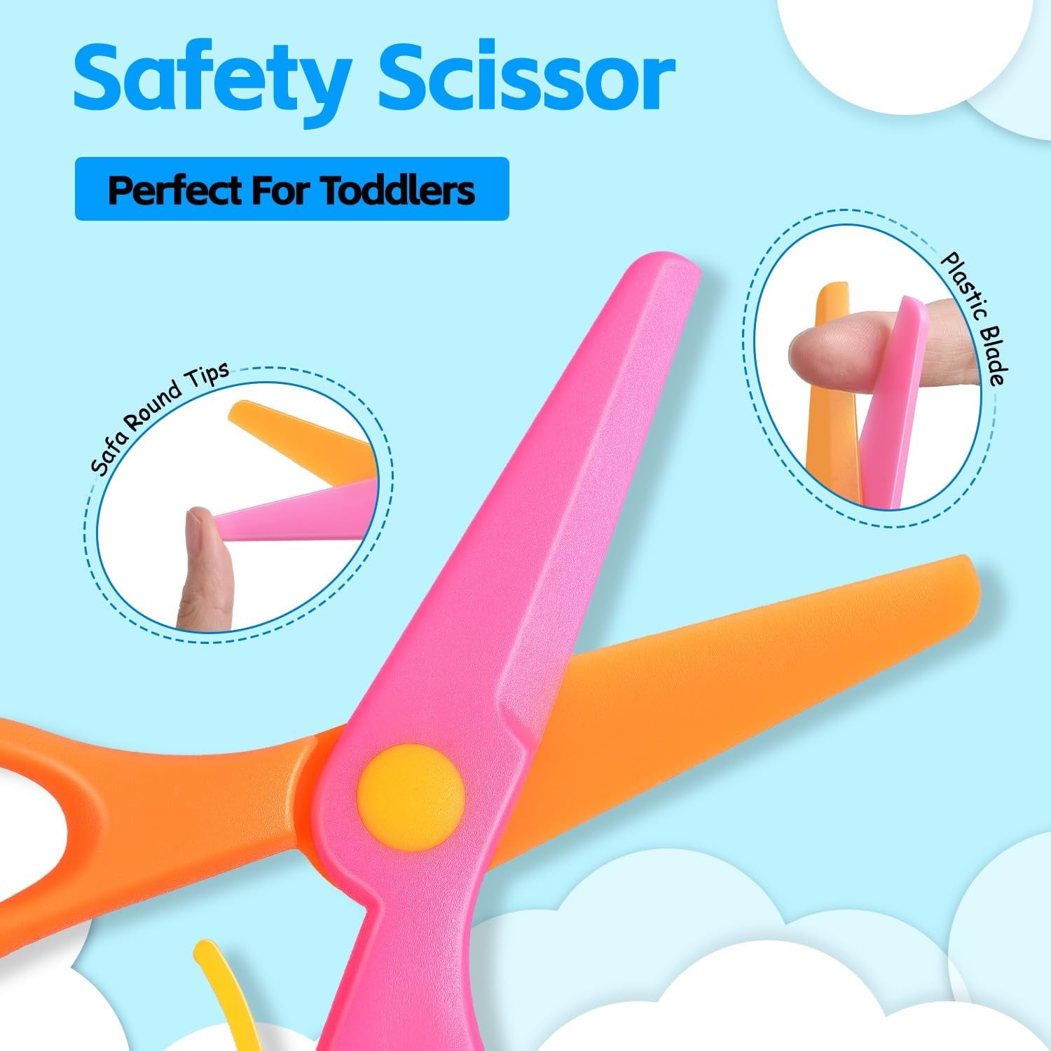 Kids Scissors,  Toddler Scissors Children Safety Scissors for Kid Ages 2-4, Blunt Tip Preschool Training Scissors Color Blocking Art Craft Scissors, 3Pcs