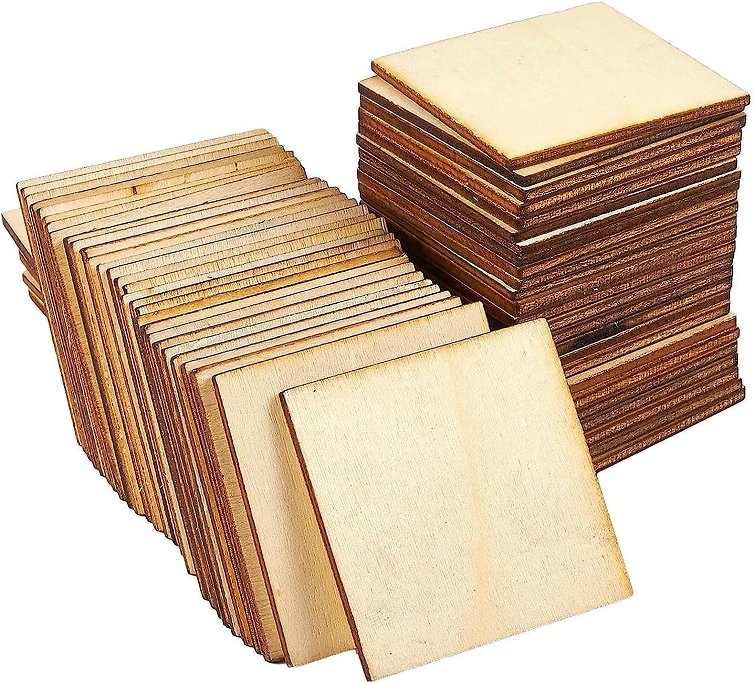 60 Pieces 2X2 Wood Squares for DIY Crafts, Unfinished Wooden Cutout Tiles for Painting