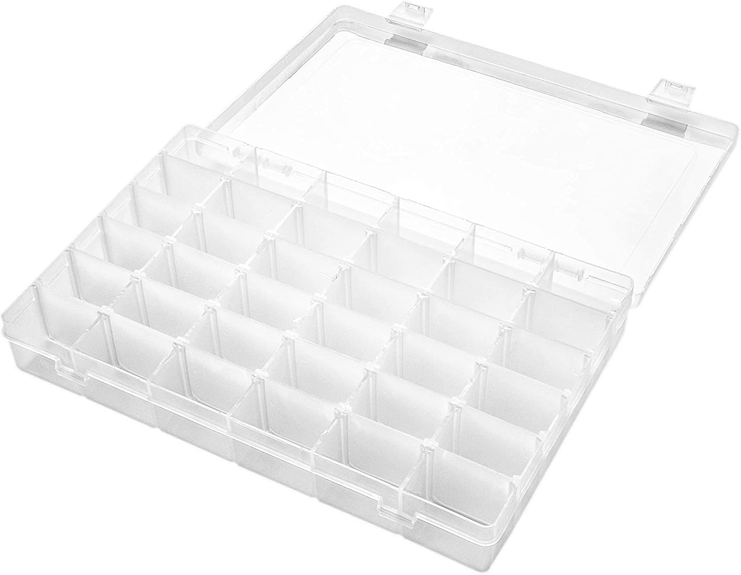 Pack of 2 Transparent Plastic Grid Box Storage Organizer for Display Collection with Adjustable Dividers - 36 Clear Grids - 10.8"X7.0"X1.8" Come with Letter Stickers
