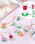 320PCS Tulip Flower Beads Glass Translucent Bracelet Beads Colorful Handcrafted Crystal Loose Glass Beads for Spring Summer DIY Jewelry Making Gifts