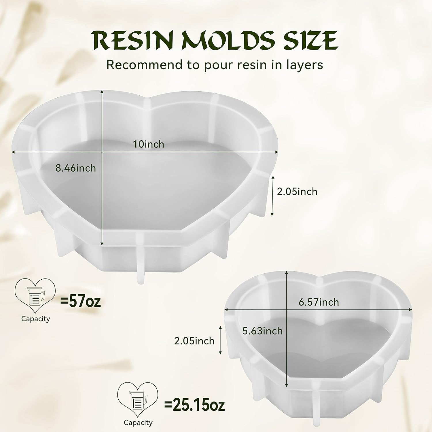 2Pcs 10 Inch Large Heart Shape Resin Molds, Silicone Molds for Flower Preservation, Deep Epoxy Resin Molds for Resin Art Casting, DIY Wedding, Valentine, Anniversary, Home Decor Gift