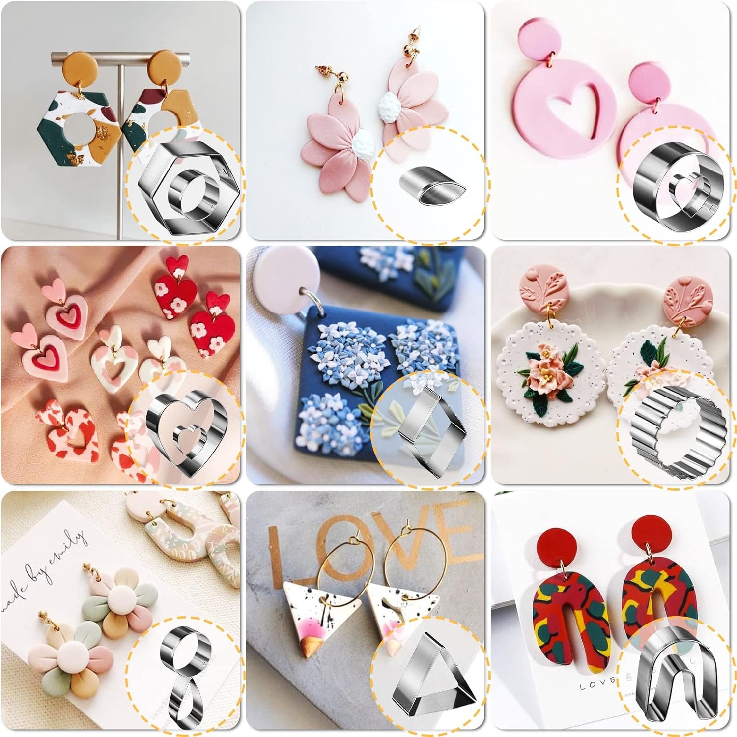 Polymer Clay Cutters for Earrings Making, 705 PCS Set with 49 Shapes Stainless Steel Cutter Tools, 640 Jewelry Accessories, 16 Circle Shape Earring