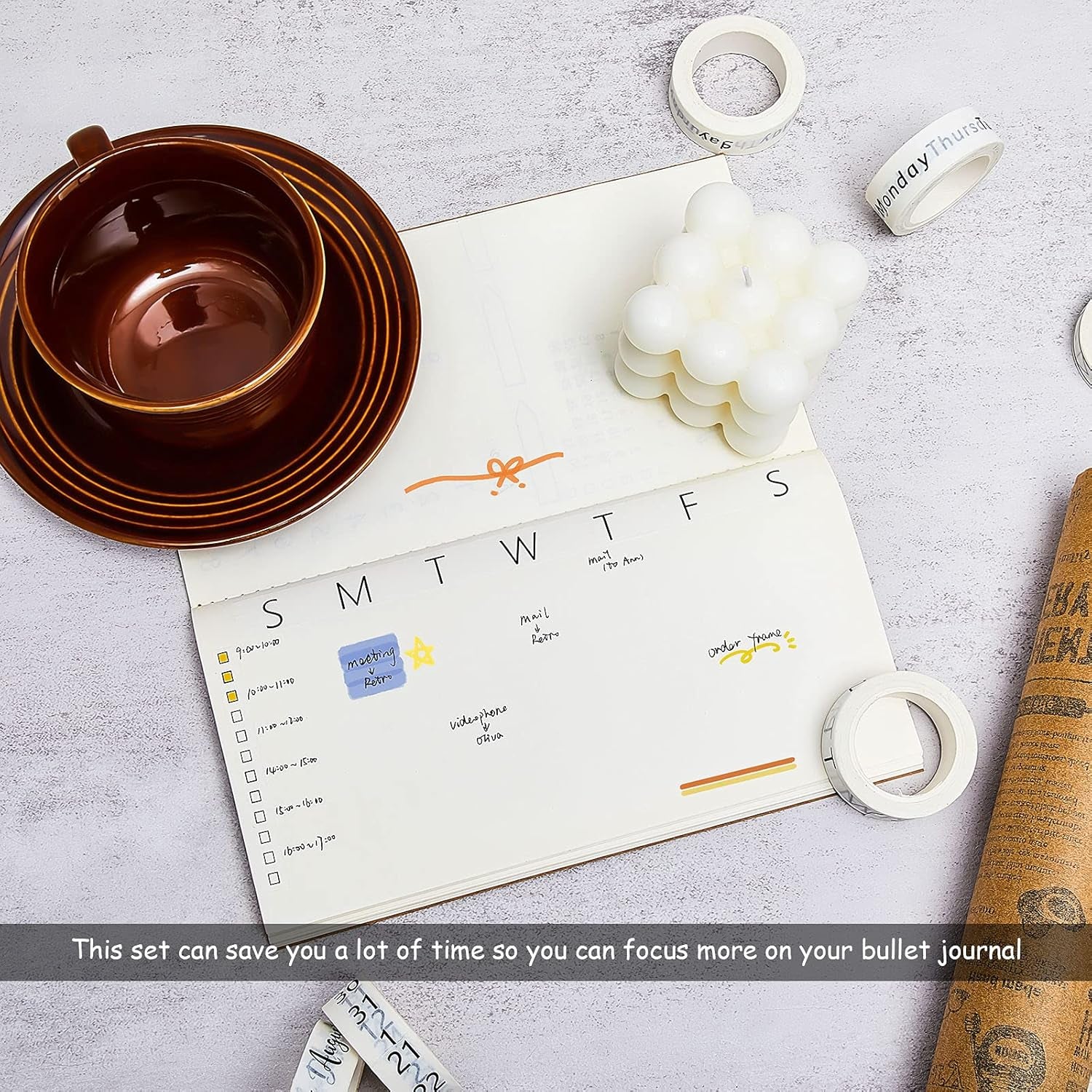 9 Rolls Calendar Washi Tape Set Date Day Week Month Number Calendar Washi Masking Tape Decorative Patterned Marking Tape for Arts Crafts Journal Planner