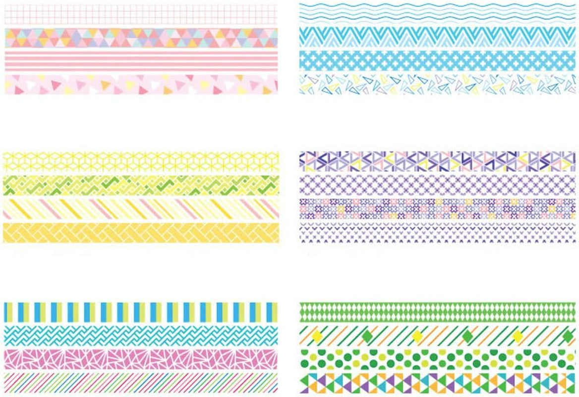 24 Rolls Washi Tape Set Basic Skinny Masking Decorative Tapes for Arts, DIY Crafts, Journals, Planners, Scrapbooking, Wrapping (Mini Graphics)