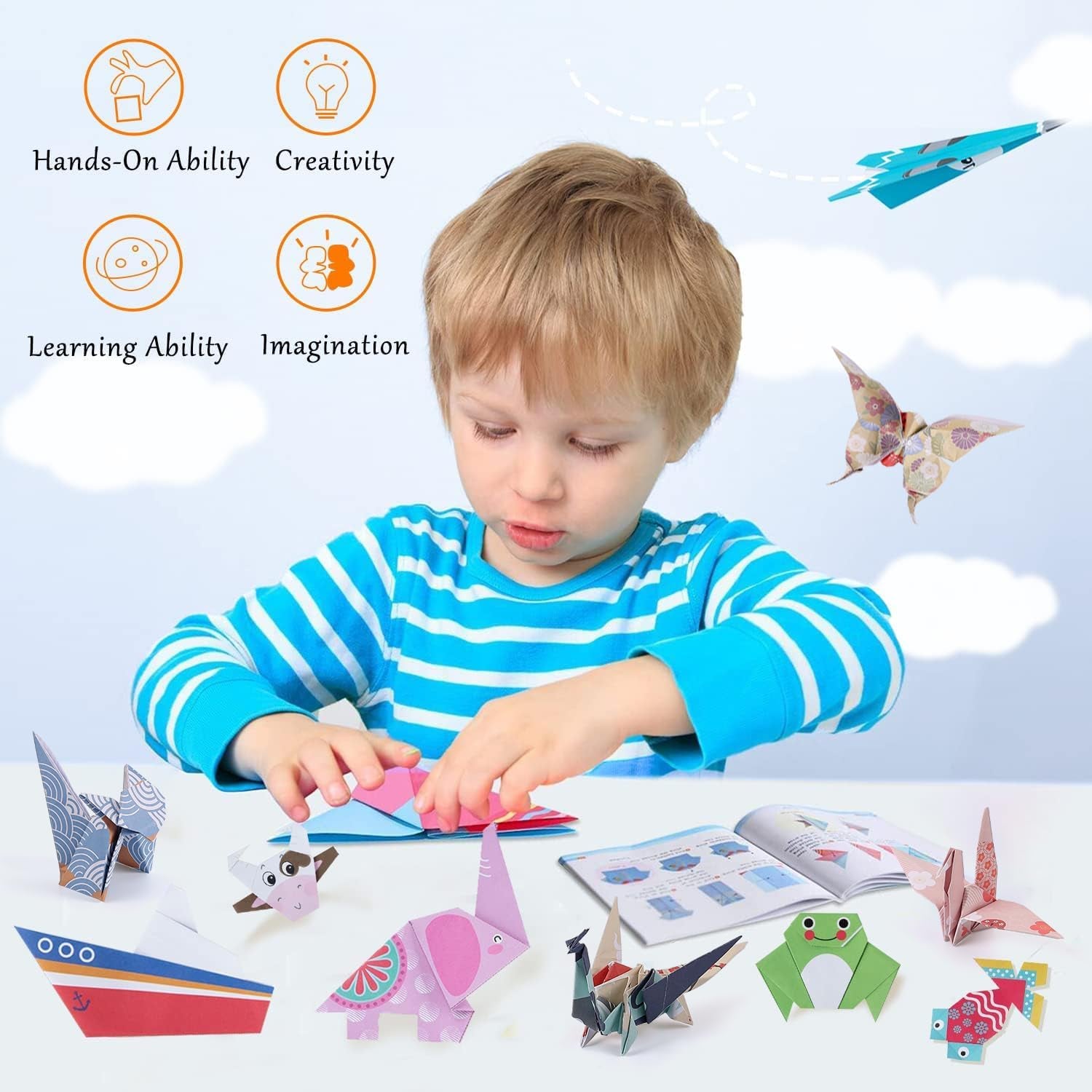 Origami Paper for Kids Crafts, 350 PCS Origami Paper Kit, Vivid 200 Cartoon Origami Objects+100 Solid Color Papers+50 Traditional Japanese Patterns with Instructions, Origami for Kids Adults Beginners