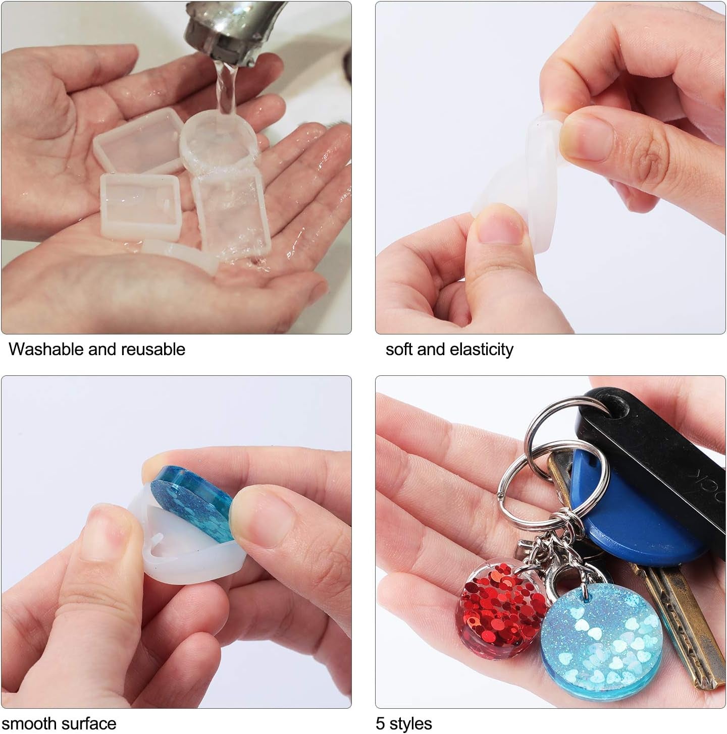 Silicone Resin Keychain Mold Set, Jewelry Pendant Casting Mold DIY Epoxy Keychain Mold with Keychain Rings, Dried Flower and round Sequins for DIY Craft Making Supplies, 67 Pieces