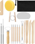 Clay Tools 21 PCS, Pottery Tool Kit Dotting Tools Polymer Clay Tools, Ceramics Tools with Wooden Handle Pottery Tool Bag