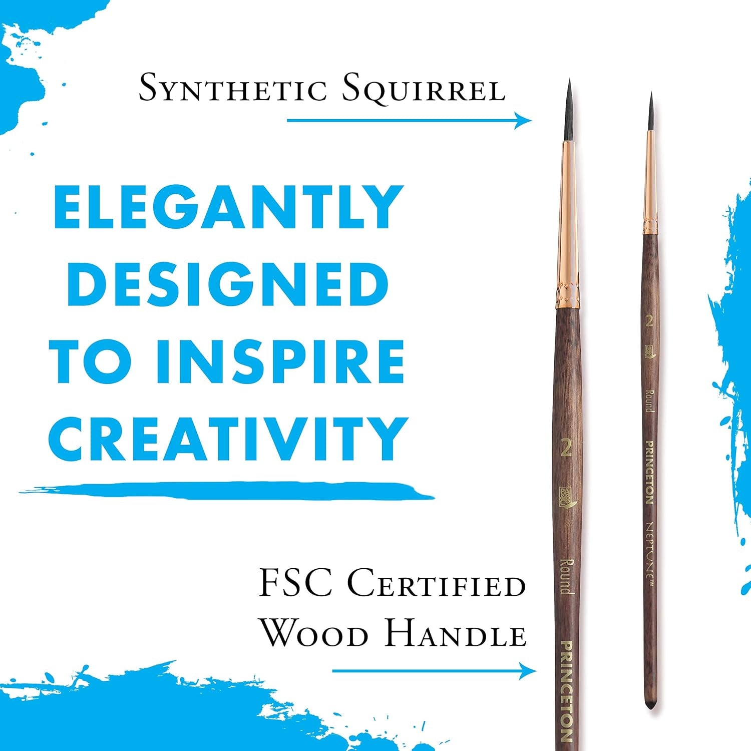 , Size 2 Artist Neptune, Brushes for Watercolor Series 4750, round Synthetic Squirrel, Dark Wood