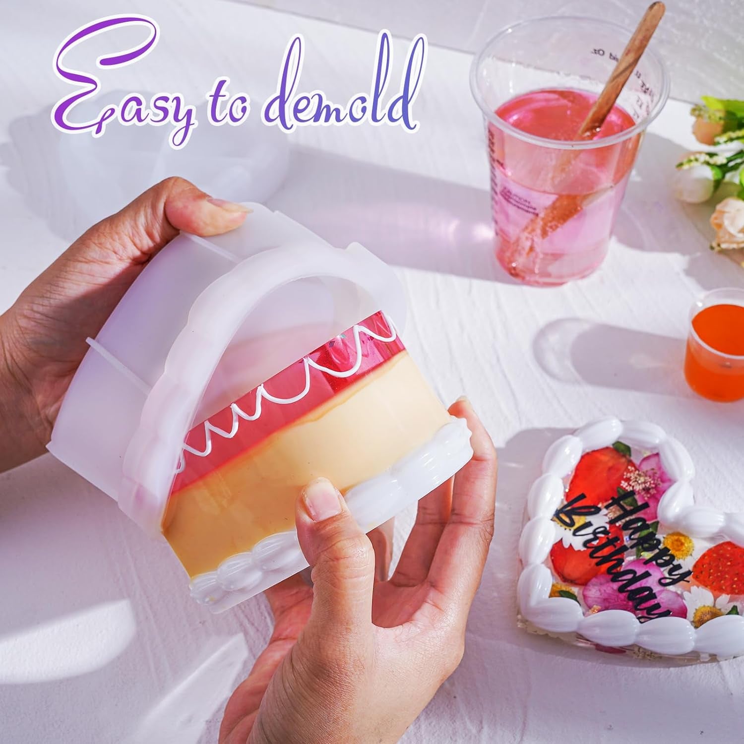 Cake Shaped Box Resin Molds, Vintage Heart Resin Jar Mold with Lid, Fake Cake Epoxy Resin Molds for DIY Jewelry Box, Decor Prop,Candy Jar