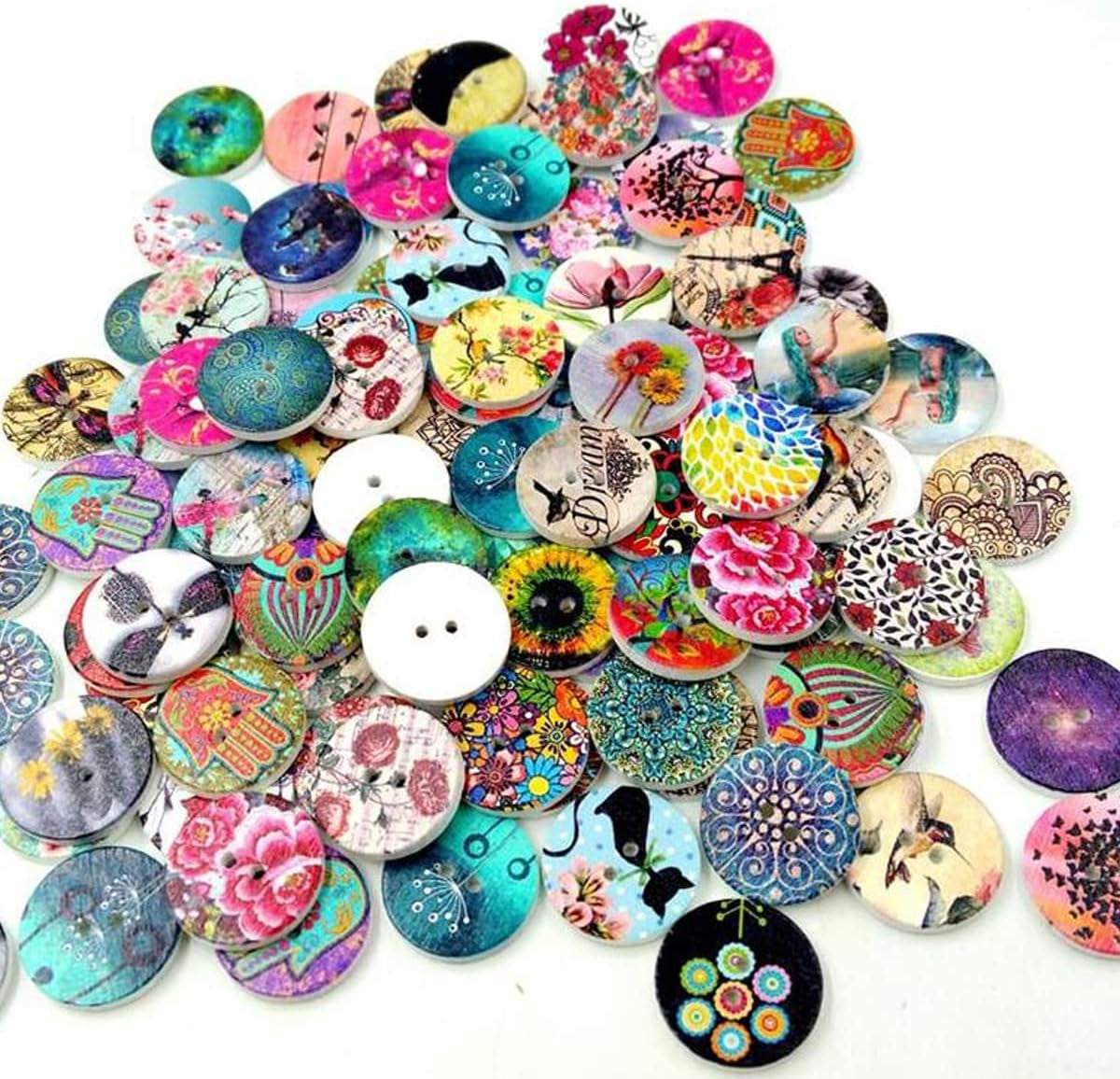 400 Pcs Wooden Buttons,Many Styles Decorative Sewing Button,Buttons for Crafts,2 Holes round Decorative Painted Wood Buttons,Cute Buttons,3D Buttons for DIY Sewing(20Mm,15Mm,25Mm)