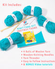 Knitting Kit for Beginners, Kids Adults Seniors Includes All Knitting Supplies: Wool Yarn, Knitting Needles, Yarn Needle and Instructions – Fantastic DIY Gift Learn to Knit Arts & Crafts Kit