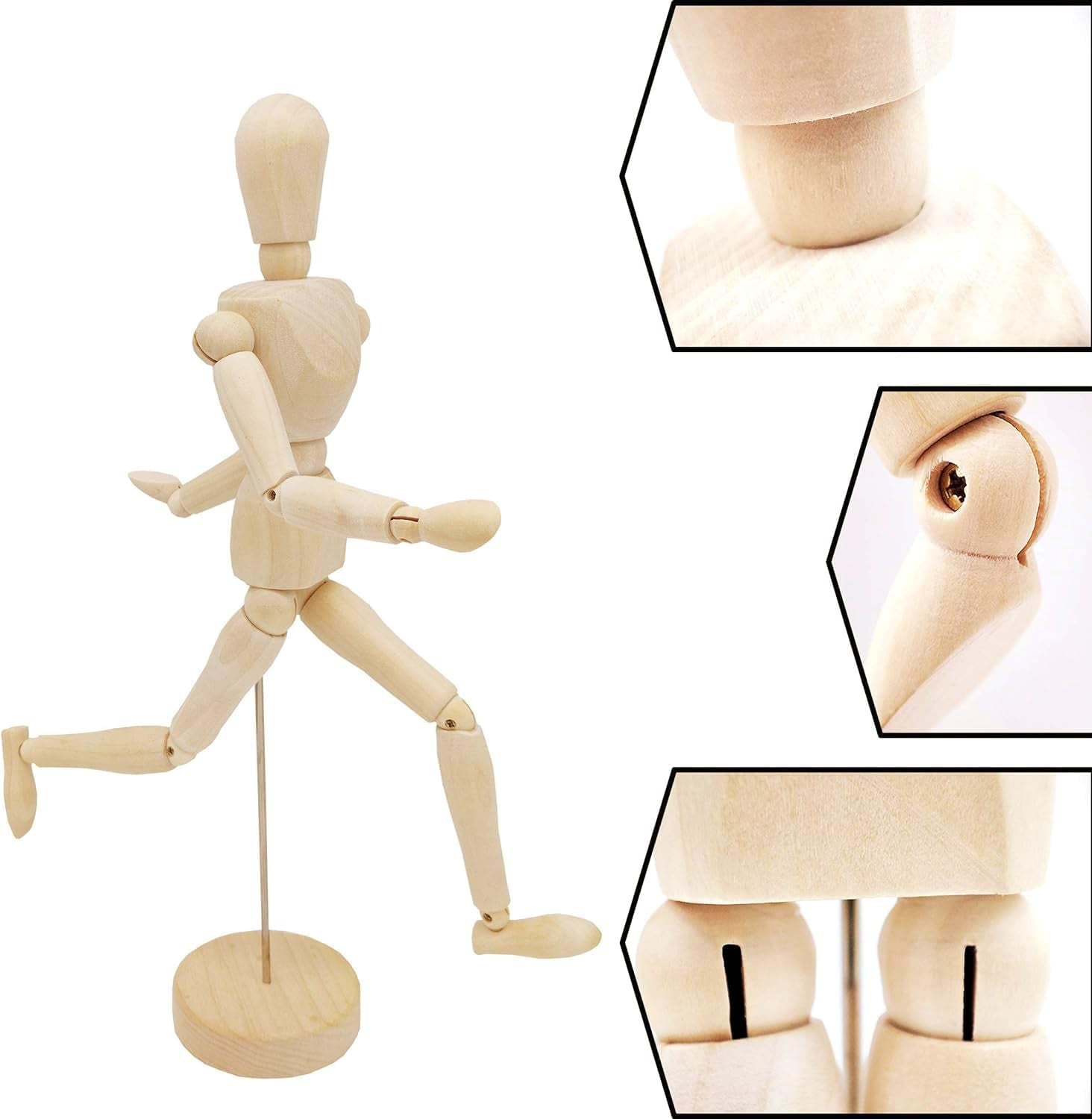 2-Pack 8" Artists Wooden Drawing Figure Mannequin Human People Dolls Figure Manikin Supplies Stop Motion Figure Kit Drawing Tools 12" Wooden Manican Fingers Left Hand for Drawing,Painting,Sketching