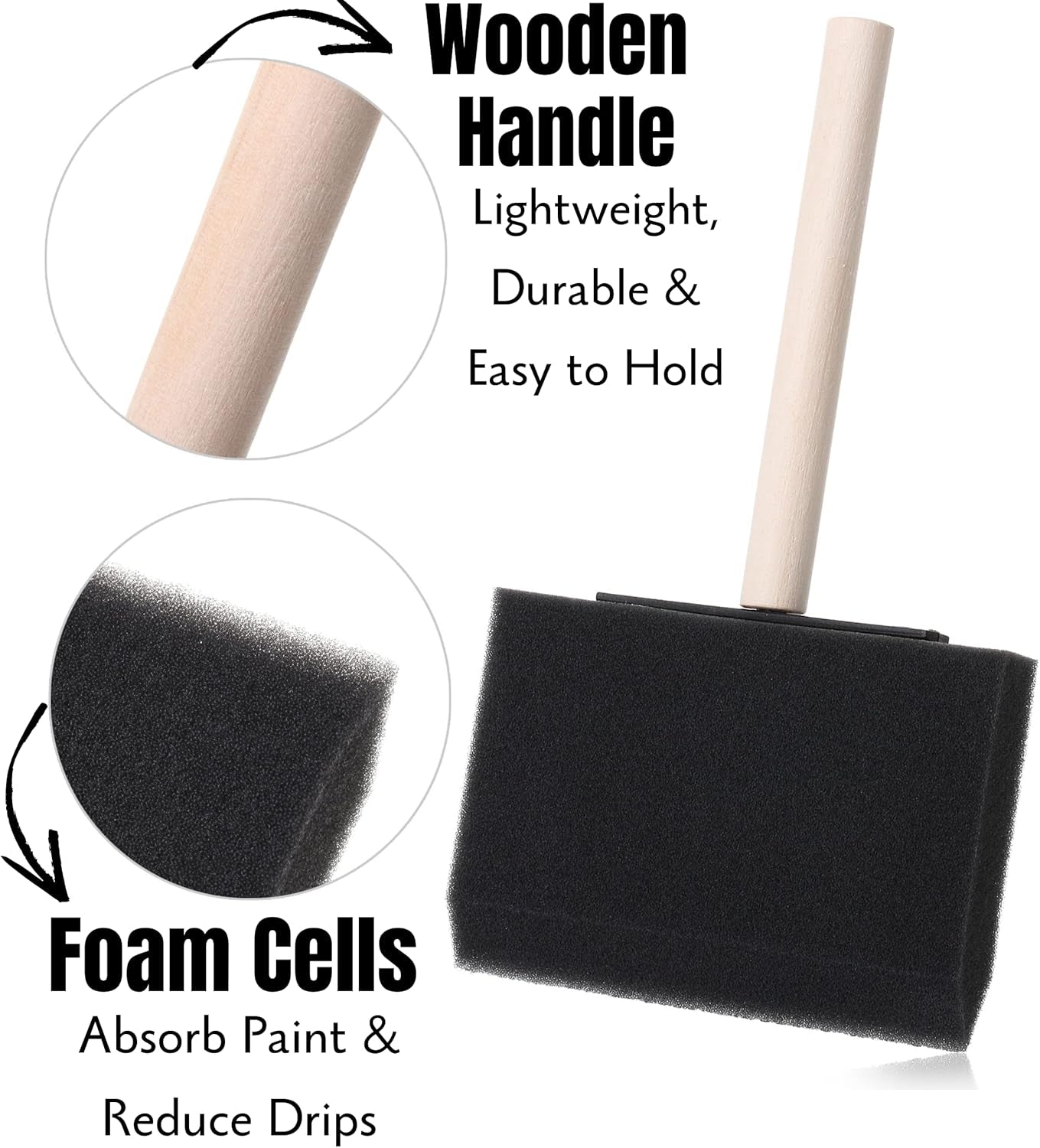Bates- Foam Paint Brushes, Sponge Brushes, Sponge Paint Brush, Foam Brushes, Foam Brushes for Painting, Foam Brushes for Staining, Paint Sponges, Foam Brushes for Mod Podge (4 Inch)