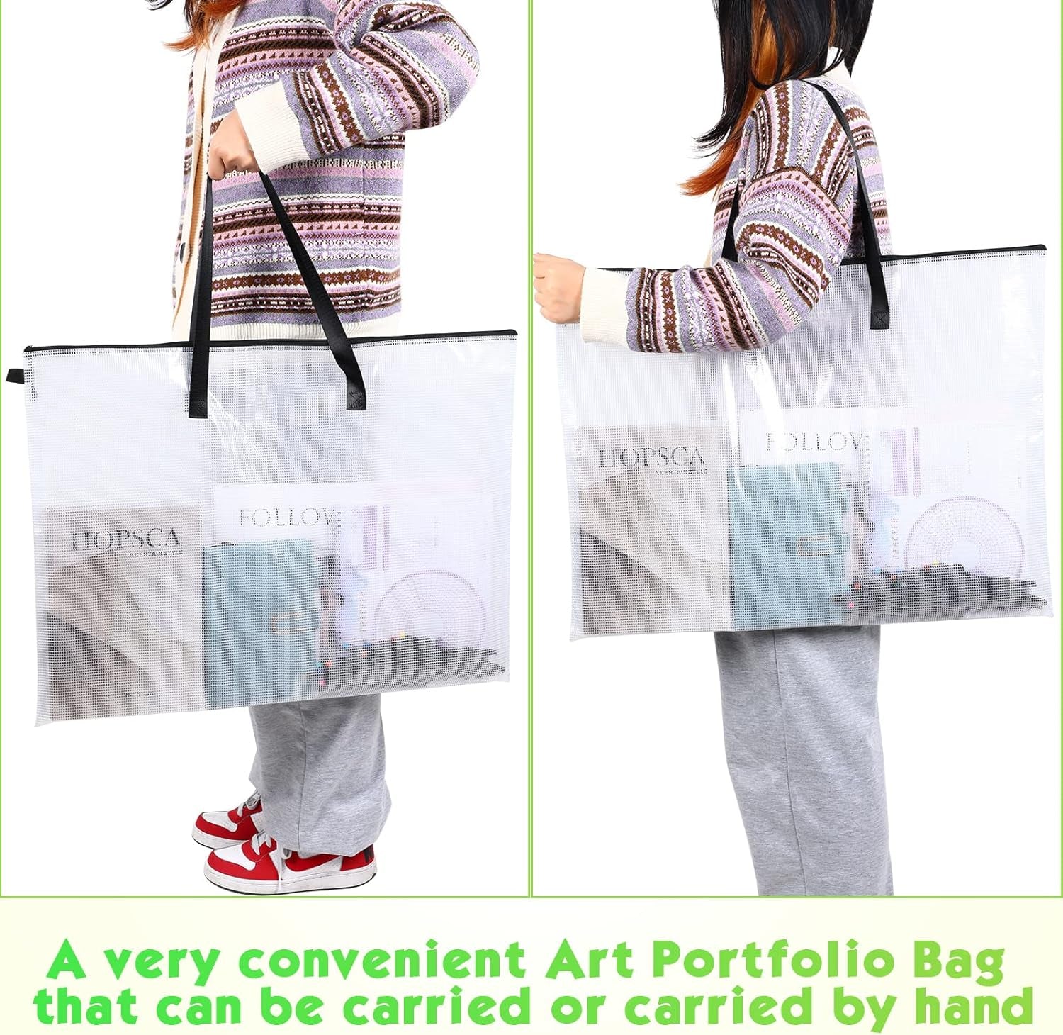 5 Pcs Art Portfolio Bag 19 X 25 Inches Posters Organizer with Zipper and Handle Art Supply Bag and 5 Pcs A4 Pencil Bags 9 X 13 Inches Art Supplies Storage Bag for Large Posters Artwork Bulletin Board