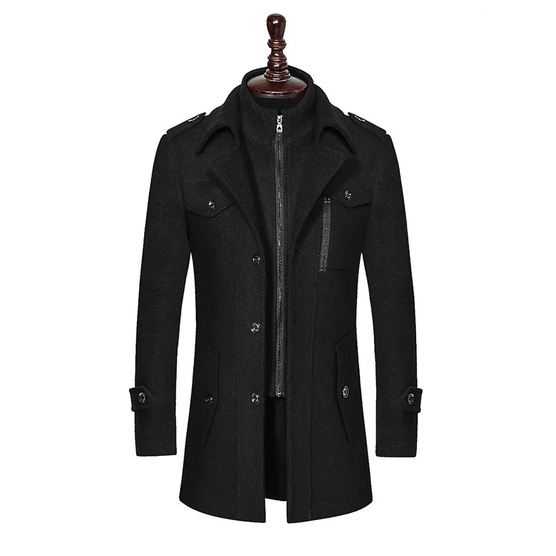 Men&#39;s Modern Double Collar Wool Coat