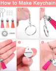 350Pcs Motivational Keychain Accessories Set with 50 Engraved Inspirational Words Charms, 50 Leather Keychain Tassels, 50 Keyring with Chain, 200 Open Jump Rings for Keychain Making, DIY Crafting