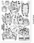 8.3×5.8In Birthday Cats Animal Clear Stamp Sofa Cat Birthday Cake Silicone Clear Stamp Gift Box Seals for DIY Scrapbooking Journals Decorative Cards Making Photo Album Decorative