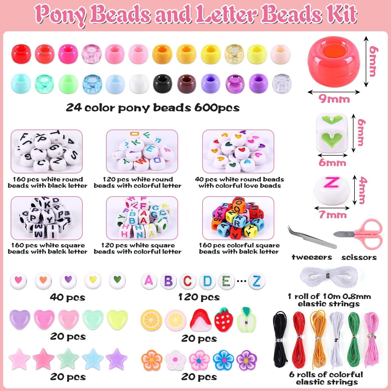 1500Pcs Pony Beads Bracelet Making Kit, 24 Colors Friendship Bracelet Kit Kandi Beads, Letter Beads Heart Beads with Elastic String for Jewelry Making DIY Craft Gifts for Adults