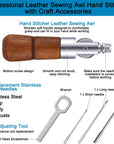 12 Pieces Leather Sewing Awl Hand Stitcher with Craft Accessories Set, Hand Awl Tool, 3 Sizes Needles and Replacement Spools of Thread, Stitching Awl Tool Kit (Multicolor)