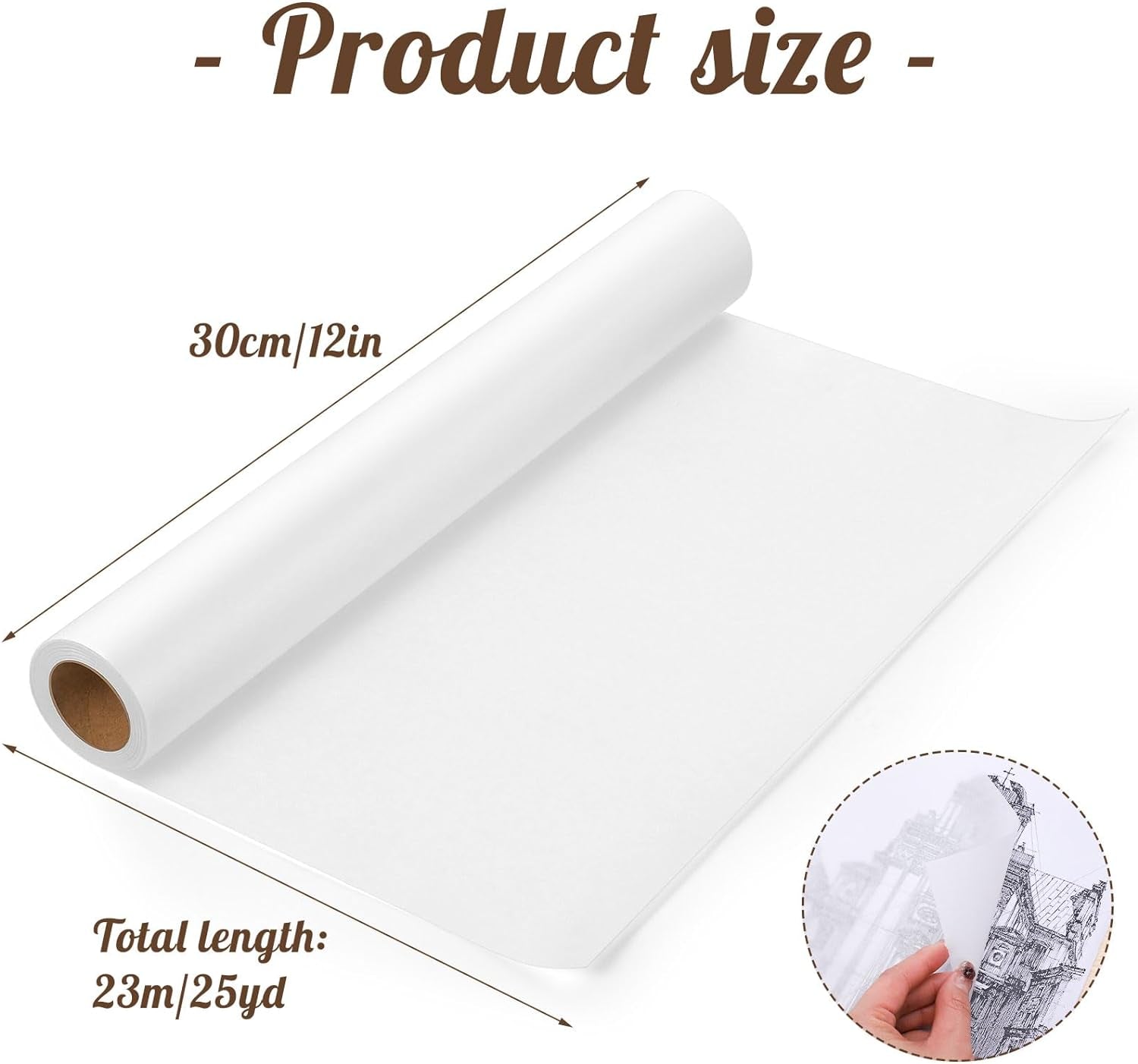 Tracing Paper Roll 12In X 25Yd, White Trace Paper Pattern Paper Translucent Tracing Paper for Sewing, Drawing, Sketching, Gift Wrapping