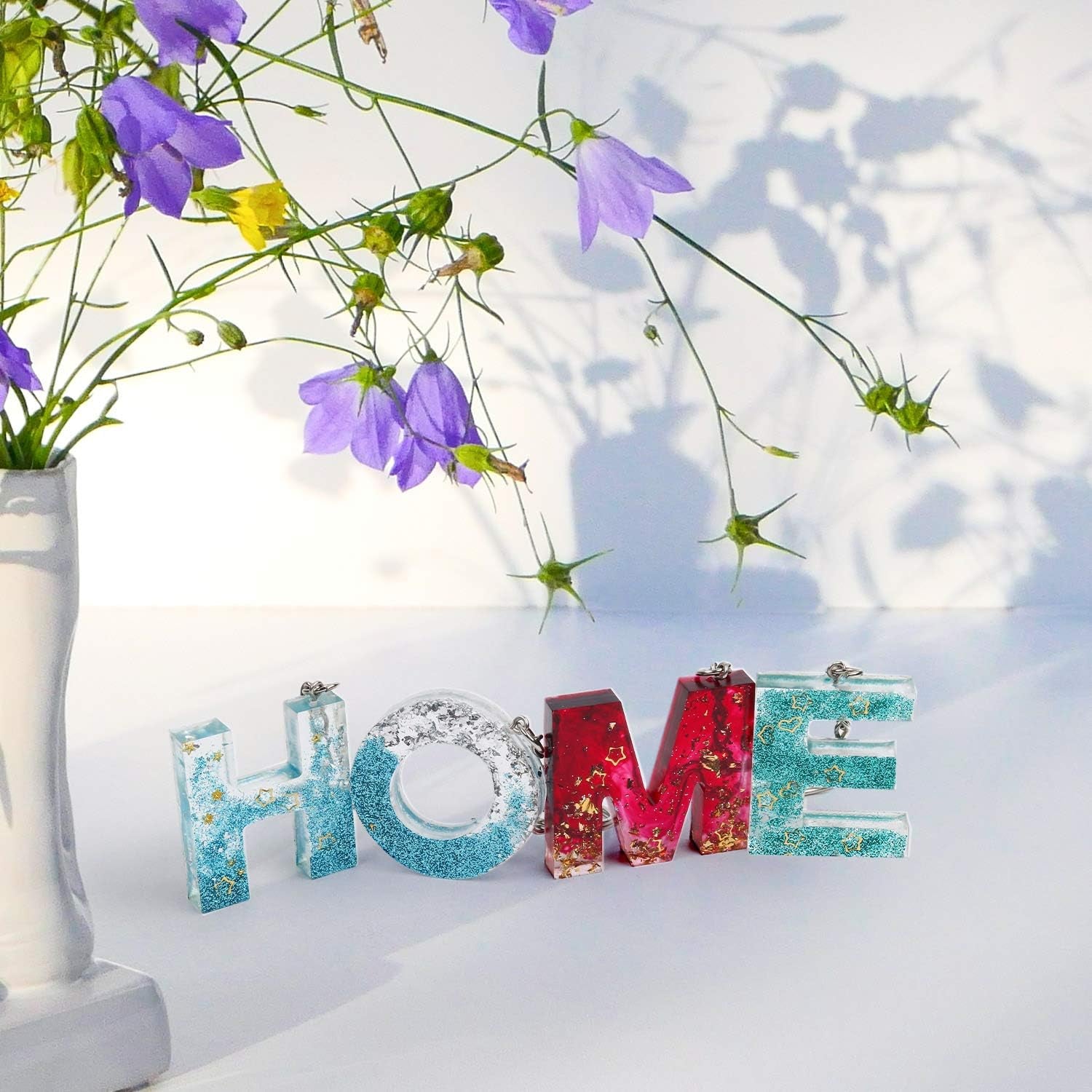 134Pcs Alphabet Keychain Resin Molds Kit, Reversed Letter Number Silicone Mold Epoxy Resin Casting Molds Key Chain Making Set with 1 Hand Drill 2 Drill Bits 30 Key Rings 100 Screw Pin