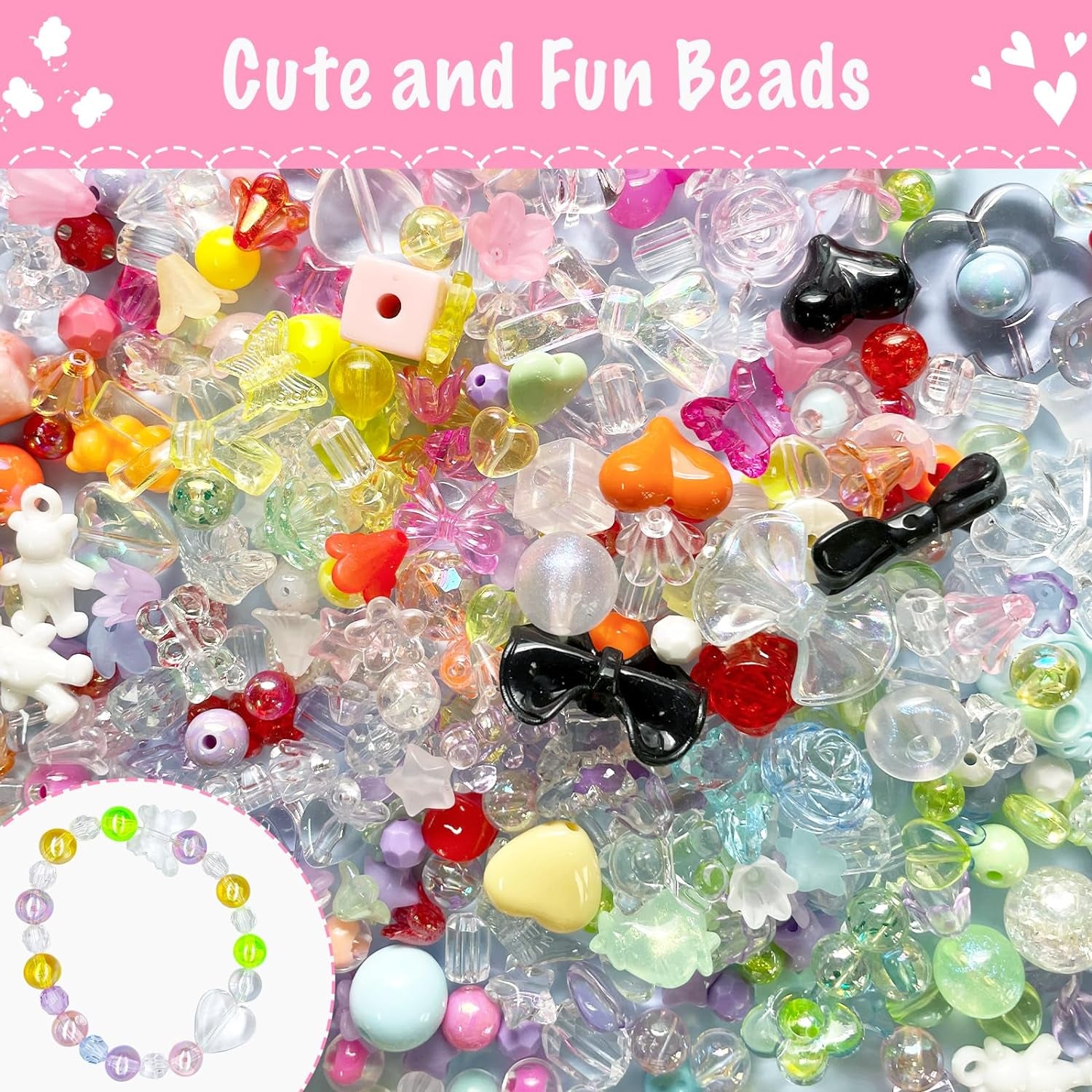 750 PCS Acrylic Assorted Beads - Aesthetic Beads Cute Beads for Bracelets Making, Flower Star Butterfly Pastel Beads,Acrylic Beads, Assorted Beads for Jewelry Making (12Color-Acrylic-Bead)