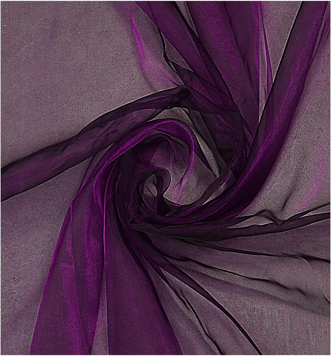 Pack of 25 Yards Long Bridal Solid Sheer Organza Fabric Bolt for Wedding Dress, Fashion, Crafts, Decorations, Backdrop, Christmas Craft Supplies, Silky Shiny Organza Fabrics 44” Wide- Dark Purple